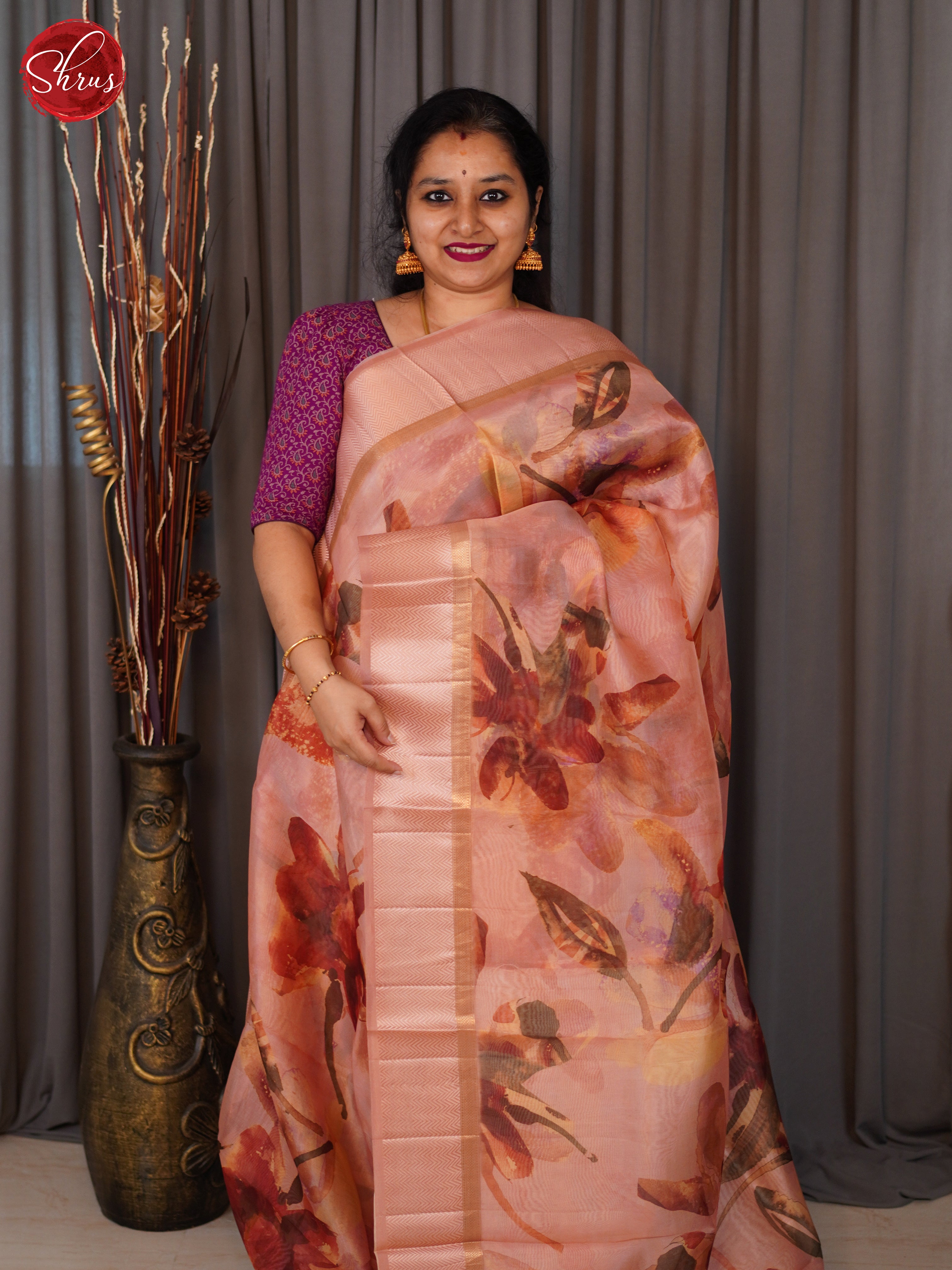 Peach(Single Tone) - Organza Saree - Shop on ShrusEternity.com