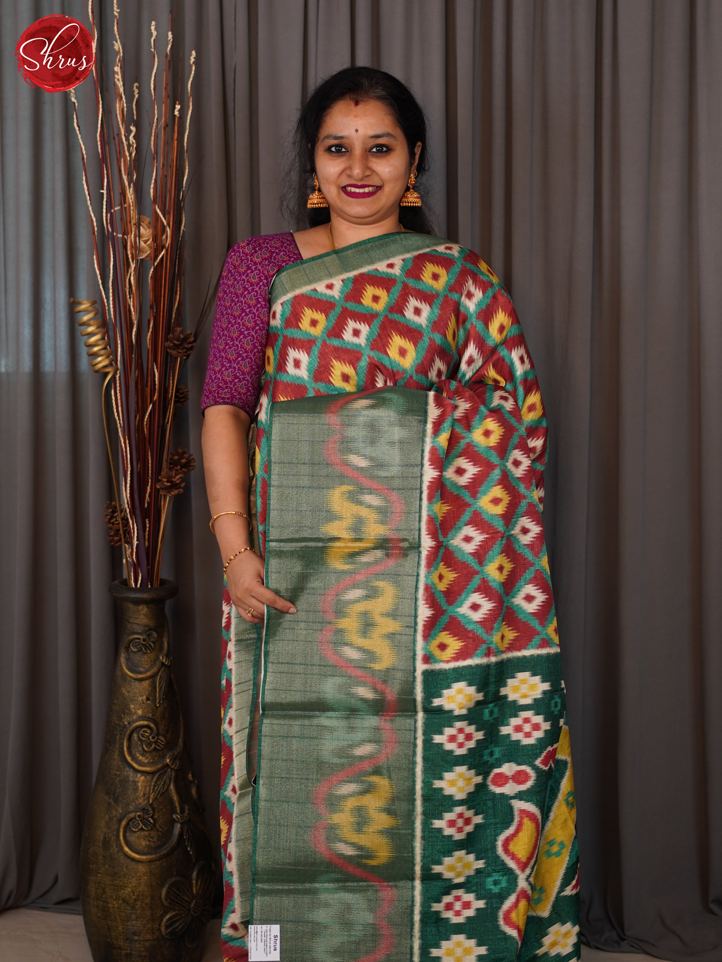 Red & Green - Semi Pochampally Saree - Shop on ShrusEternity.com