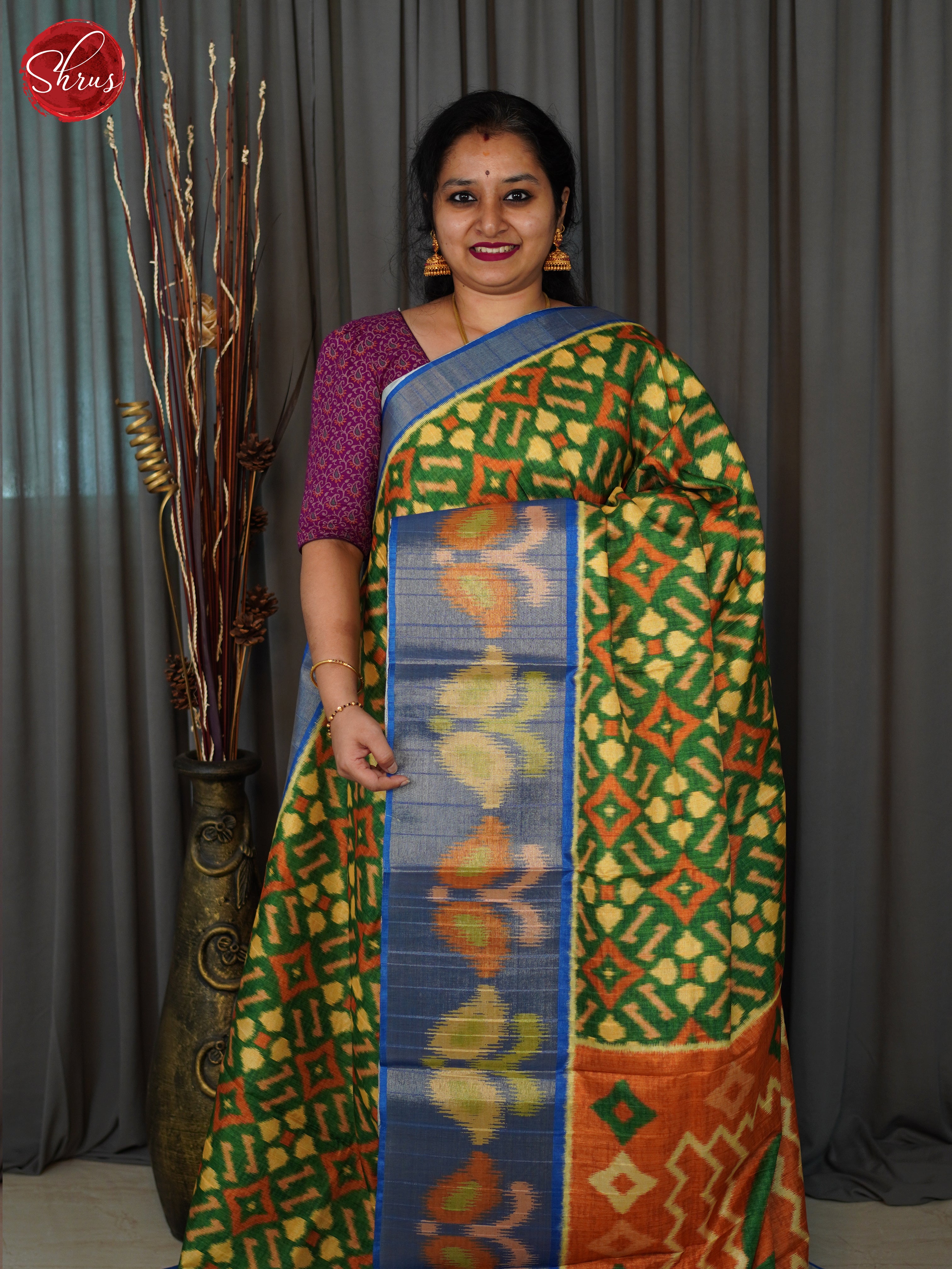 Green & Purple - Semi Pochampally Saree - Shop on ShrusEternity.com