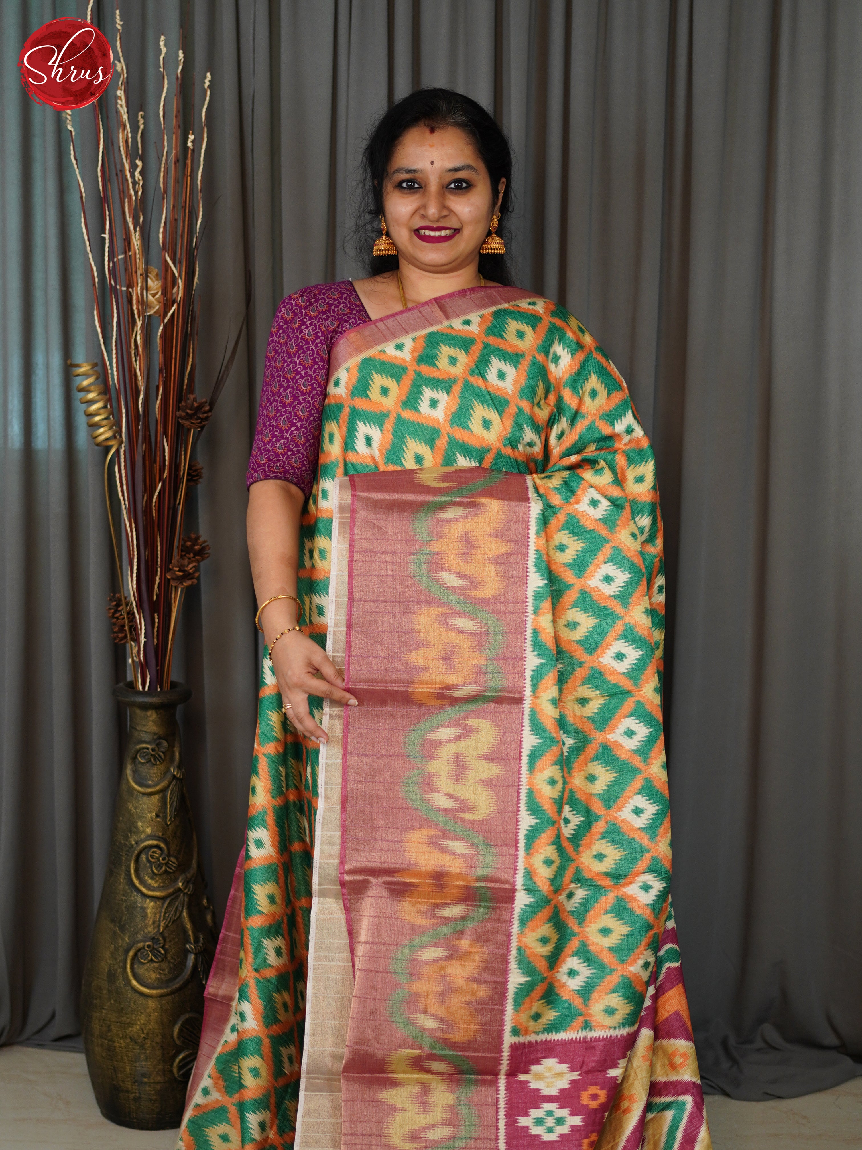 Green & Pink - Semi Pochampally Saree - Shop on ShrusEternity.com