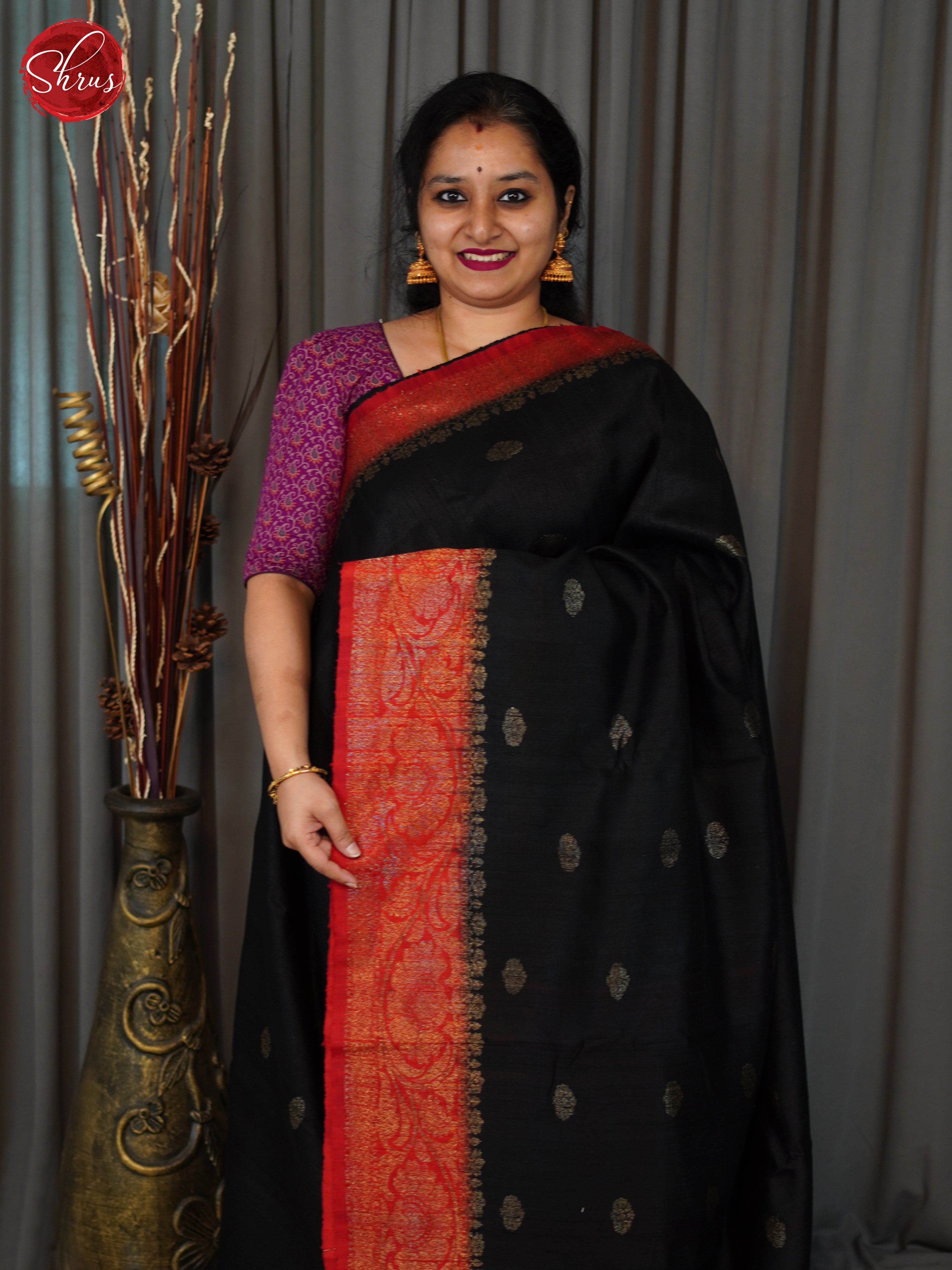 Black & Red - Dupion Saree - Shop on ShrusEternity.com