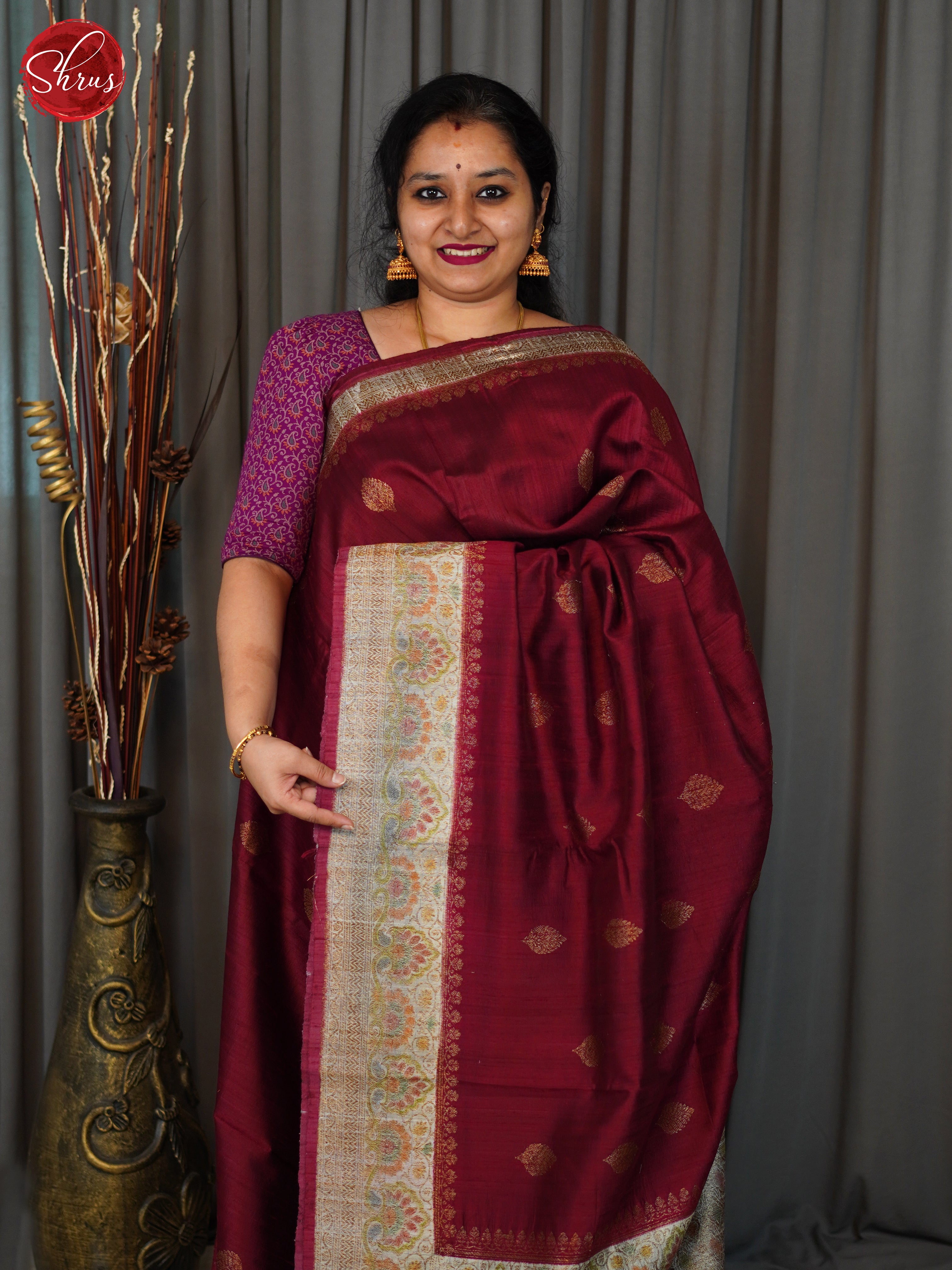 Maroon(single Tone)- Dupion Saree - Shop on ShrusEternity.com