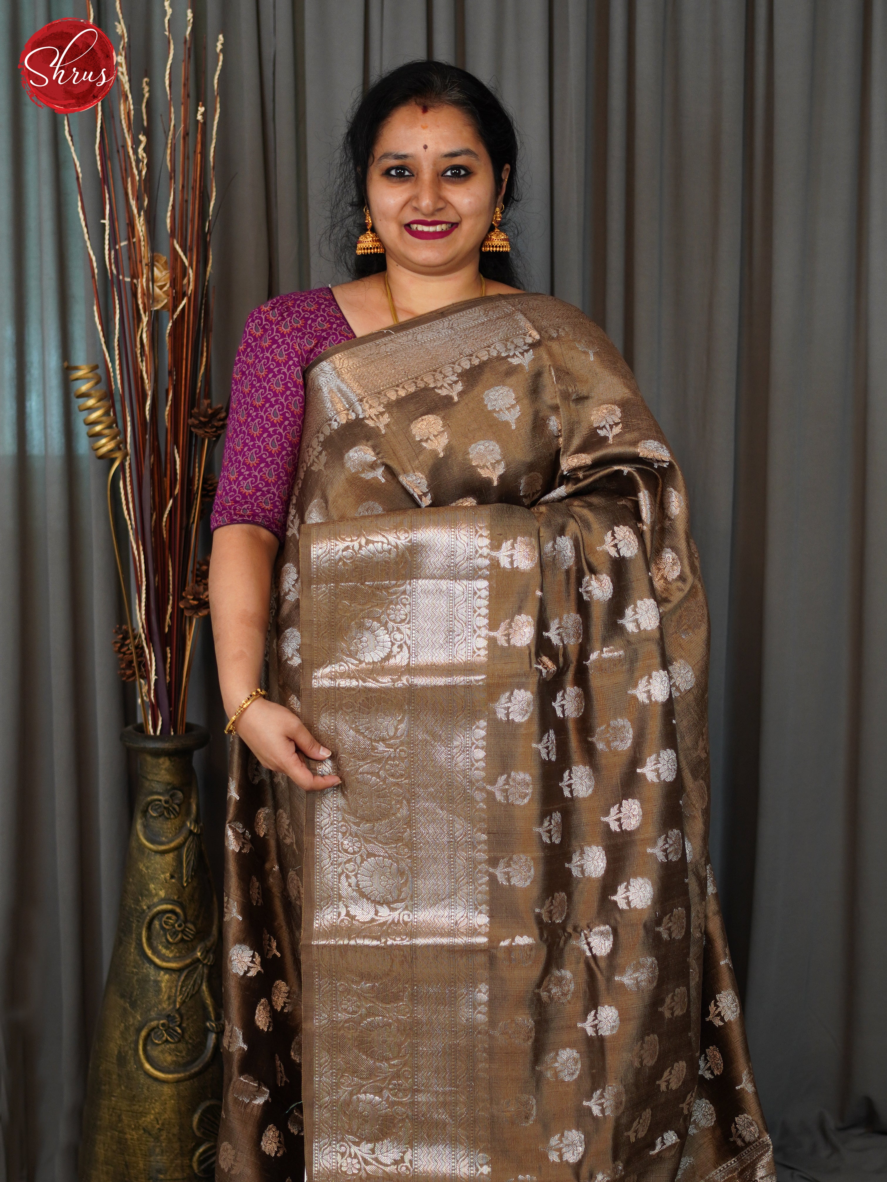 Brown(Single Tone) - Dupion Saree - Shop on ShrusEternity.com