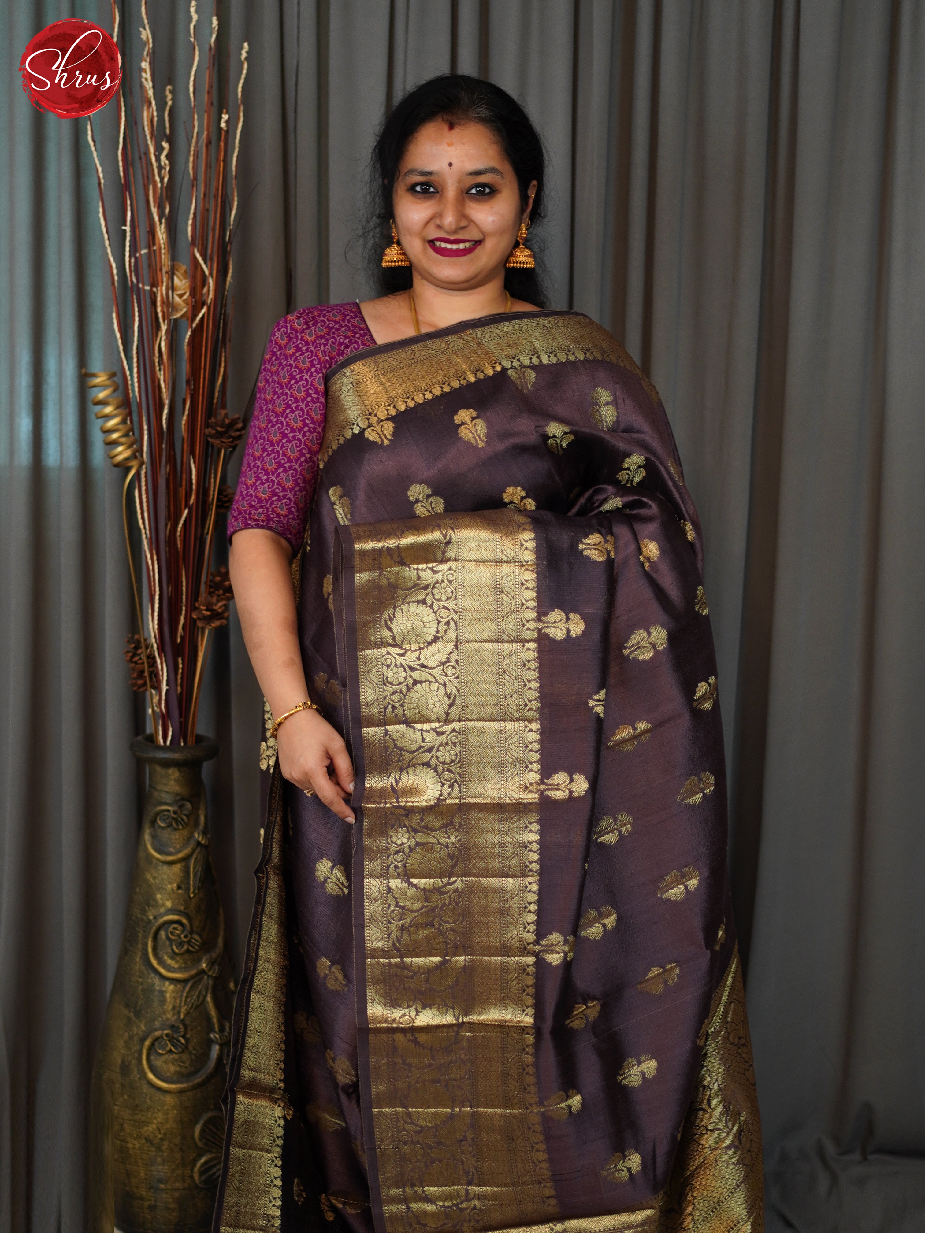 Brown(Single Tone) - Dupion Saree - Shop on ShrusEternity.com