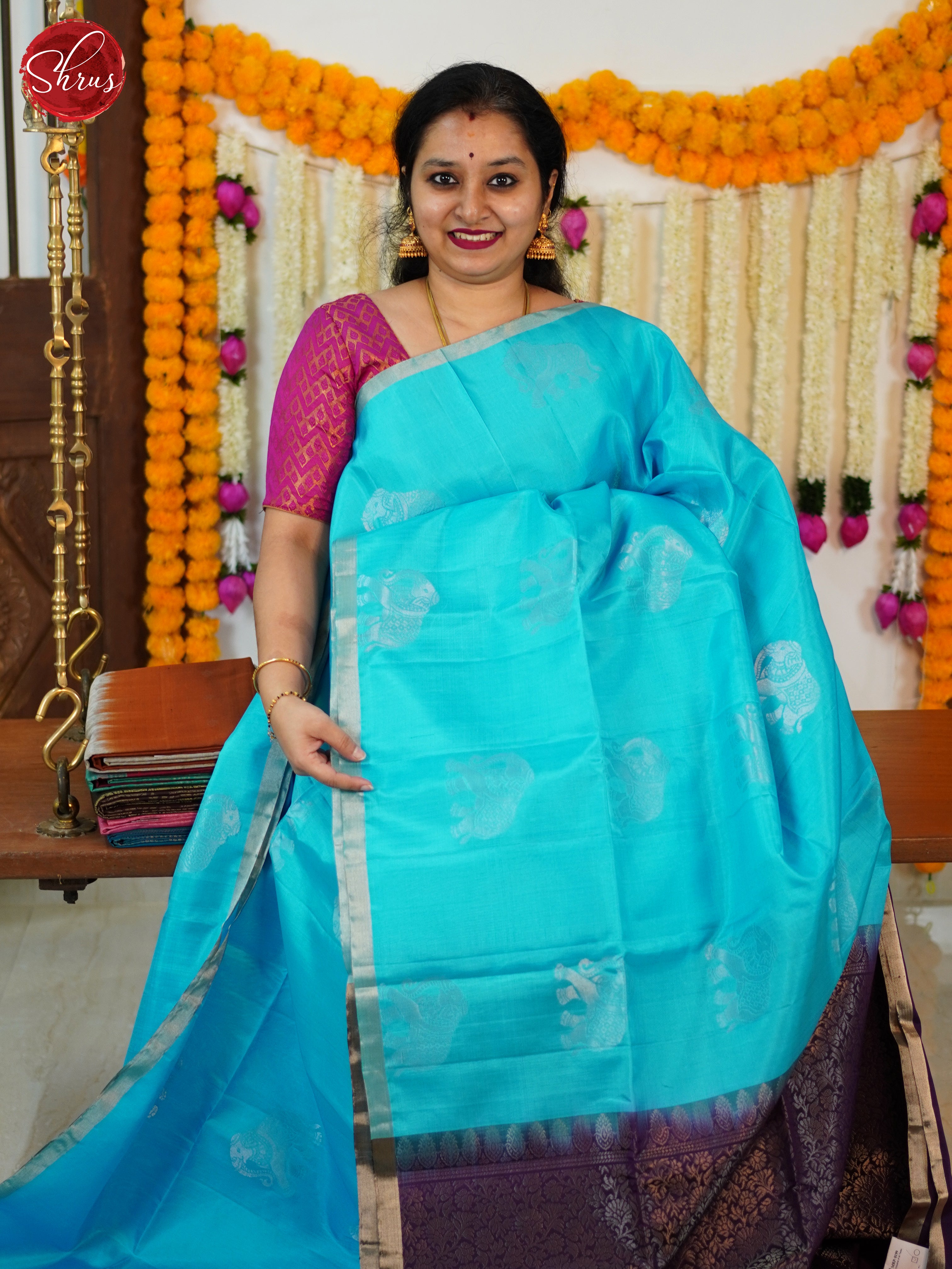Blue & EggPlant - Soft silk Saree - Shop on ShrusEternity.com