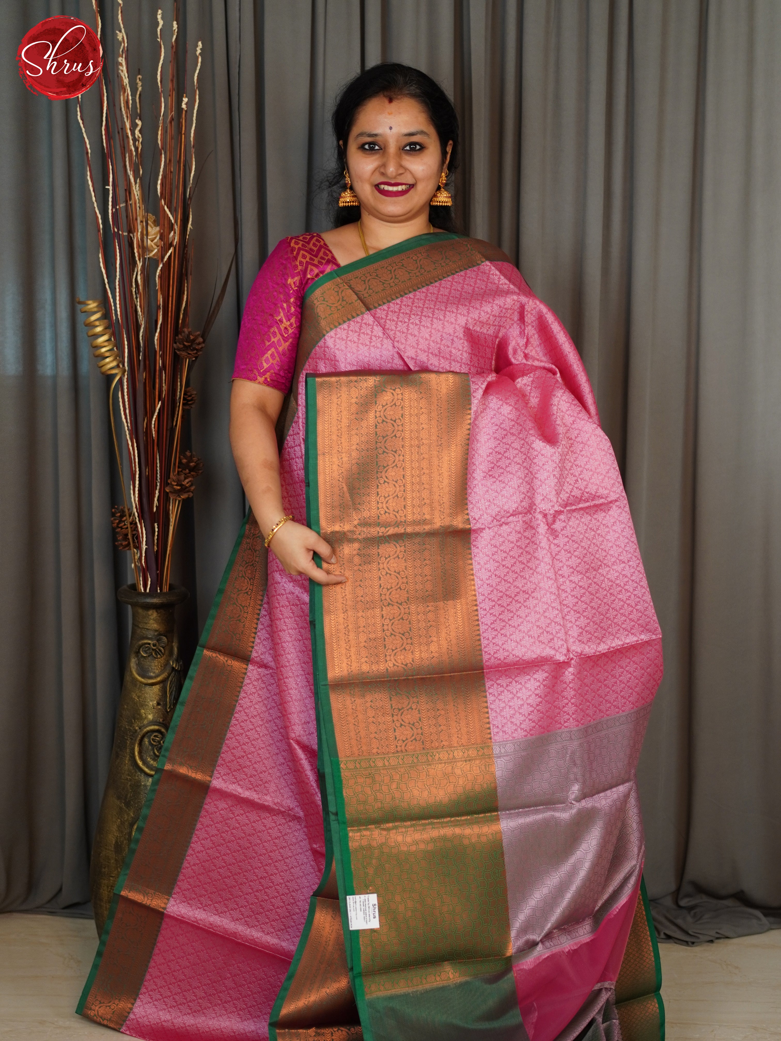 Pink & Green -Semi Tanchoi Saree - Shop on ShrusEternity.com