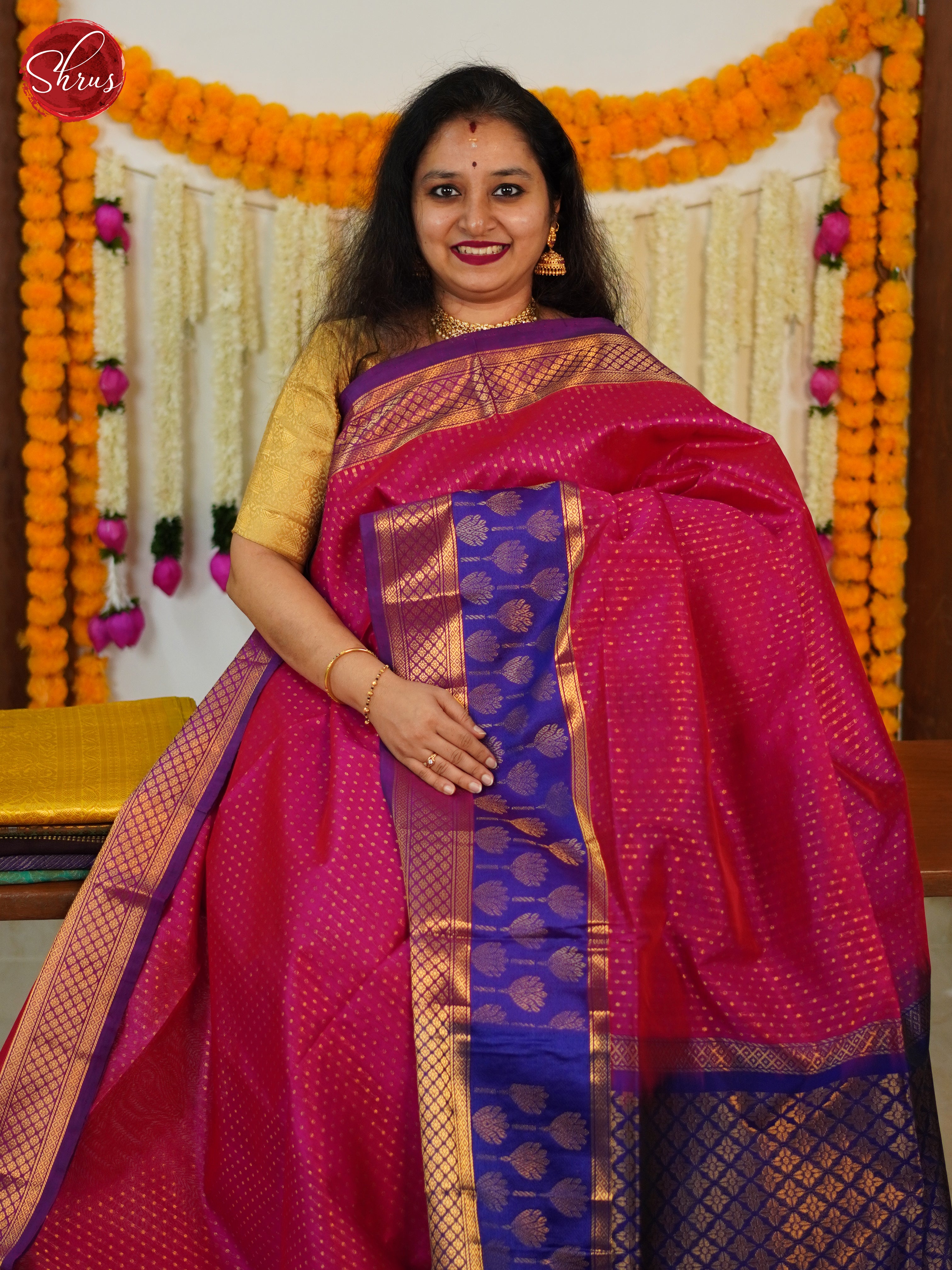 Purple & Blue - Silk Cotton Saree - Shop on ShrusEternity.com