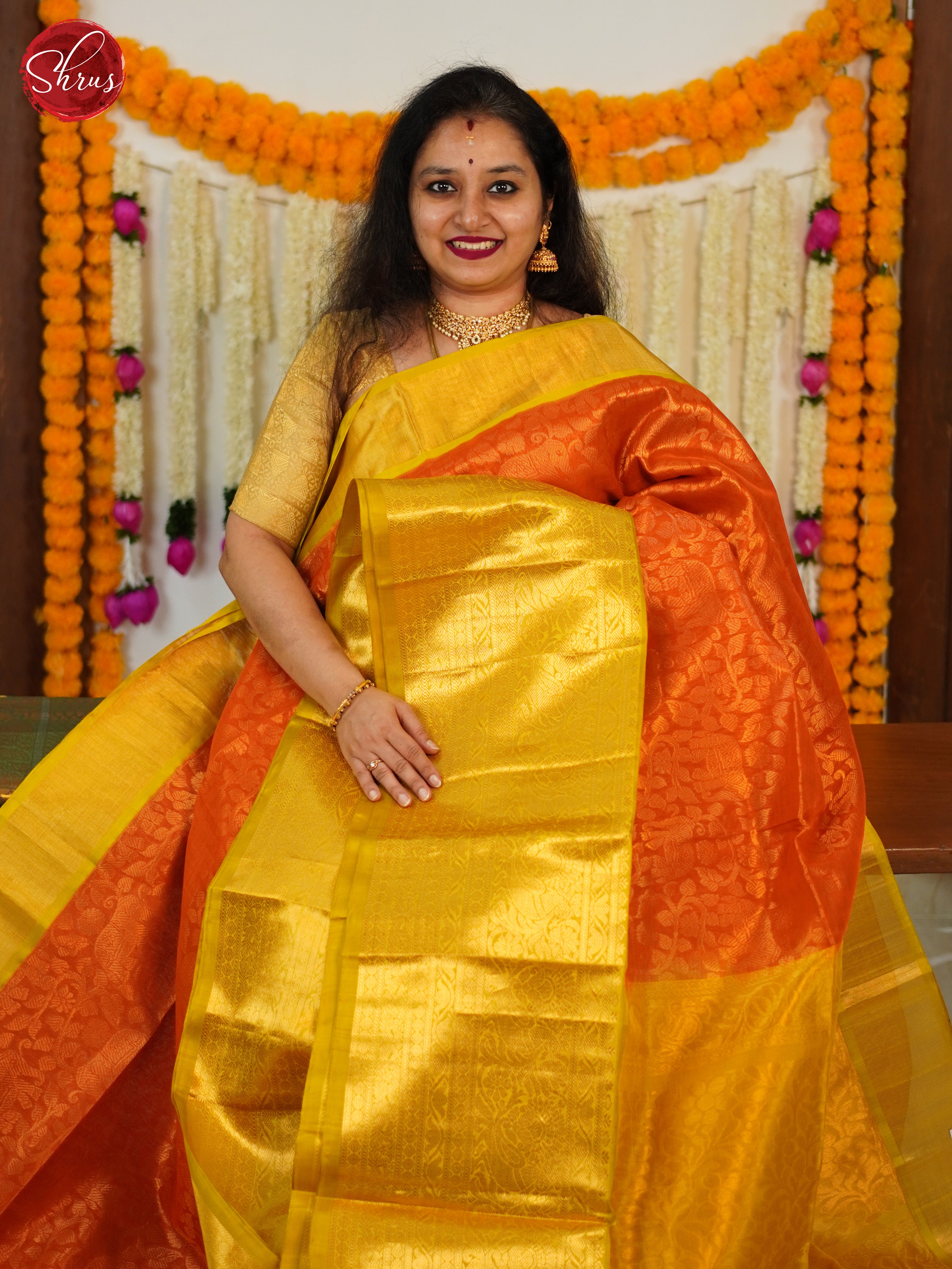 Orange & Gold - Silk Cotton Saree - Shop on ShrusEternity.com