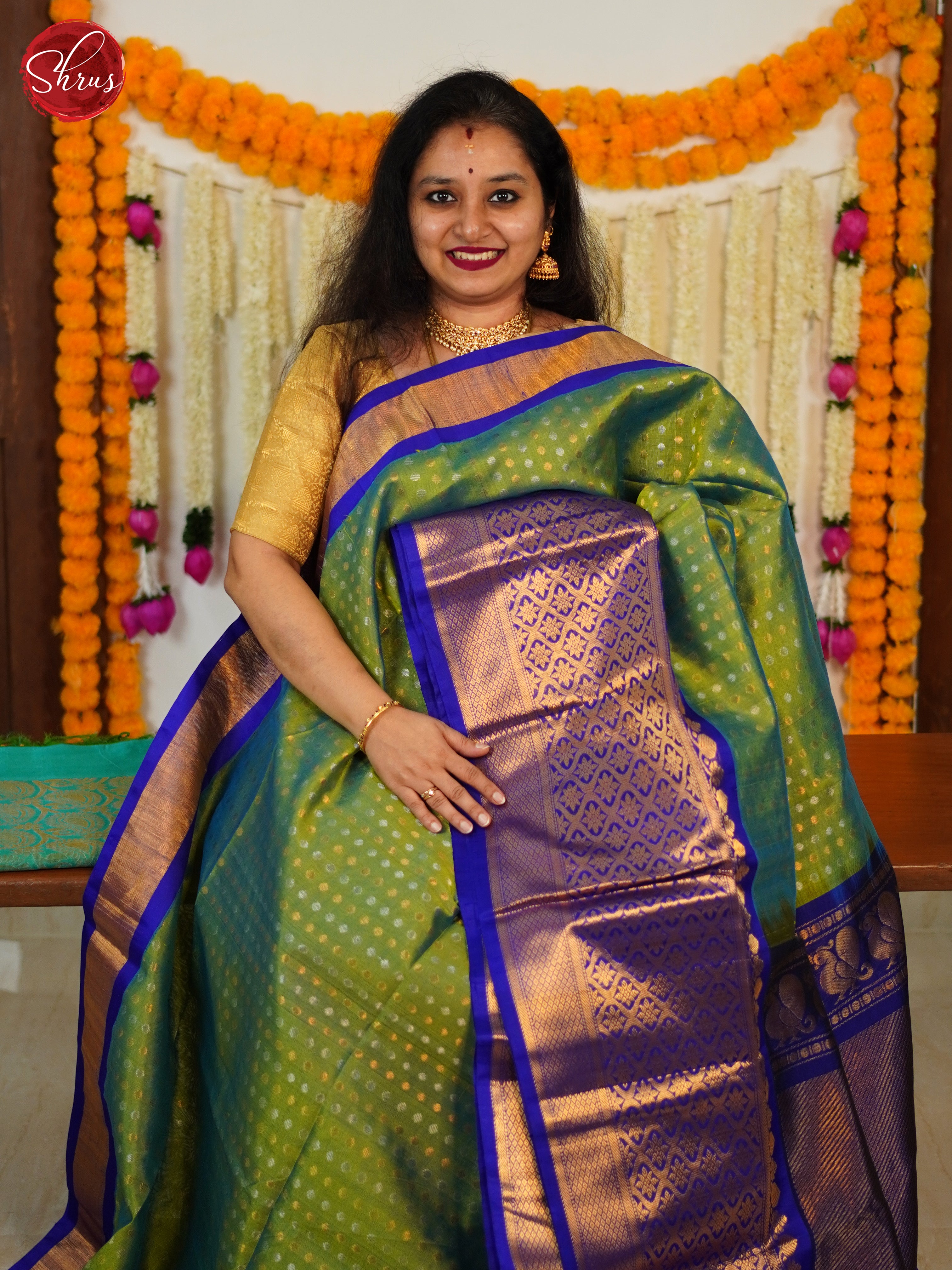 Green & Blue - Silk Cotton Saree - Shop on ShrusEternity.com