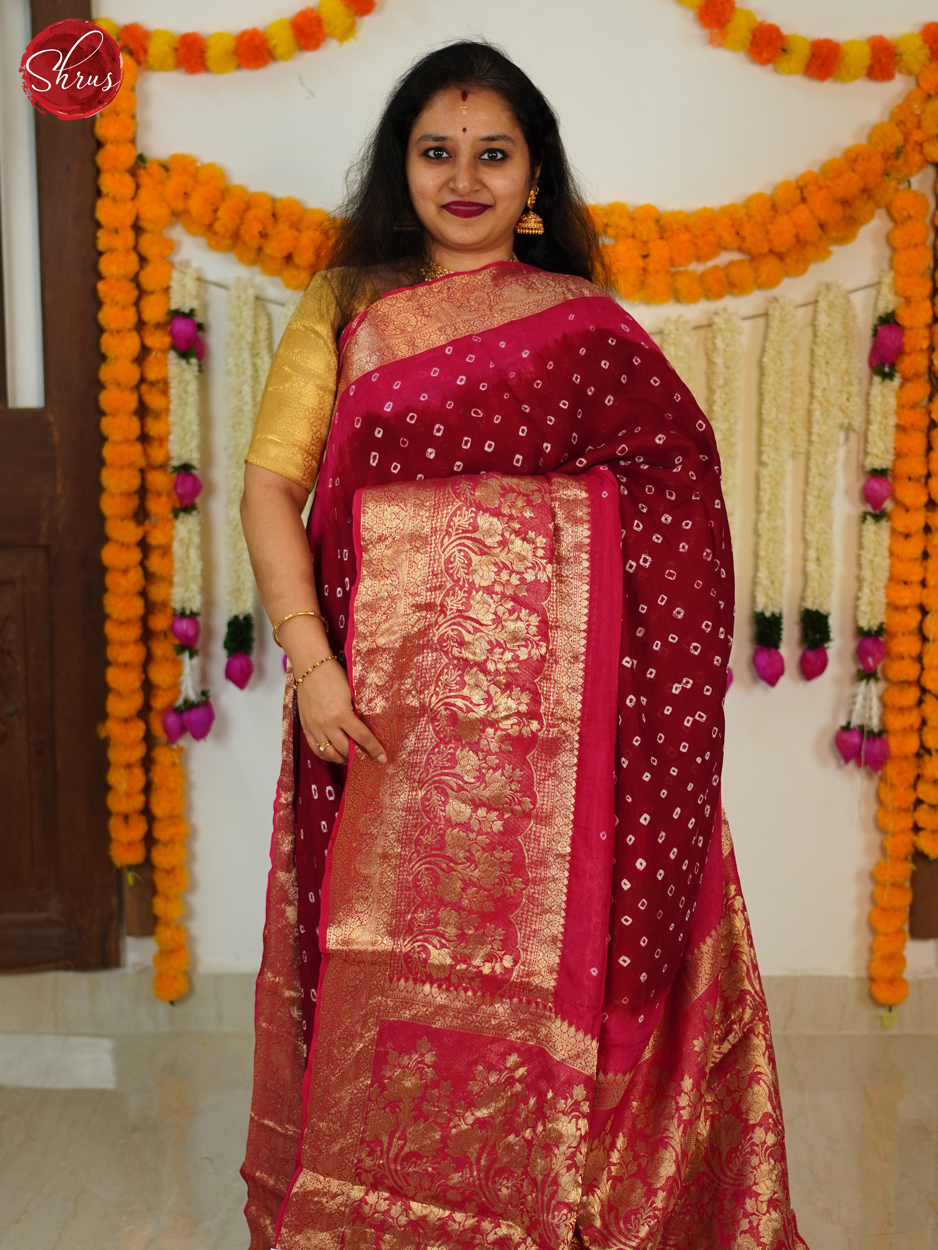 Red & Pink- Art Bandhini Saree - Shop on ShrusEternity.com