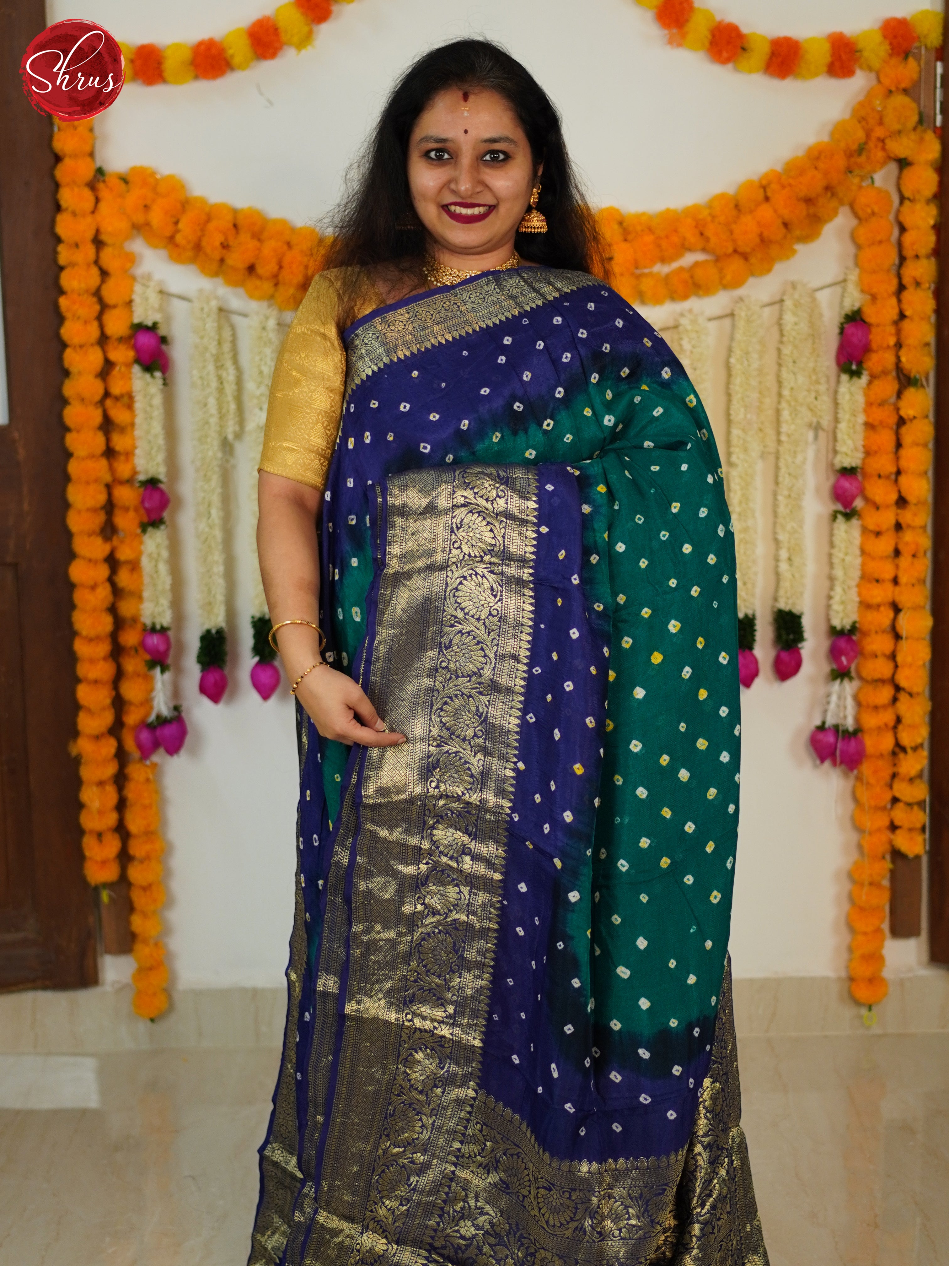 Green & Blue - Art Bandhini Saree - Shop on ShrusEternity.com