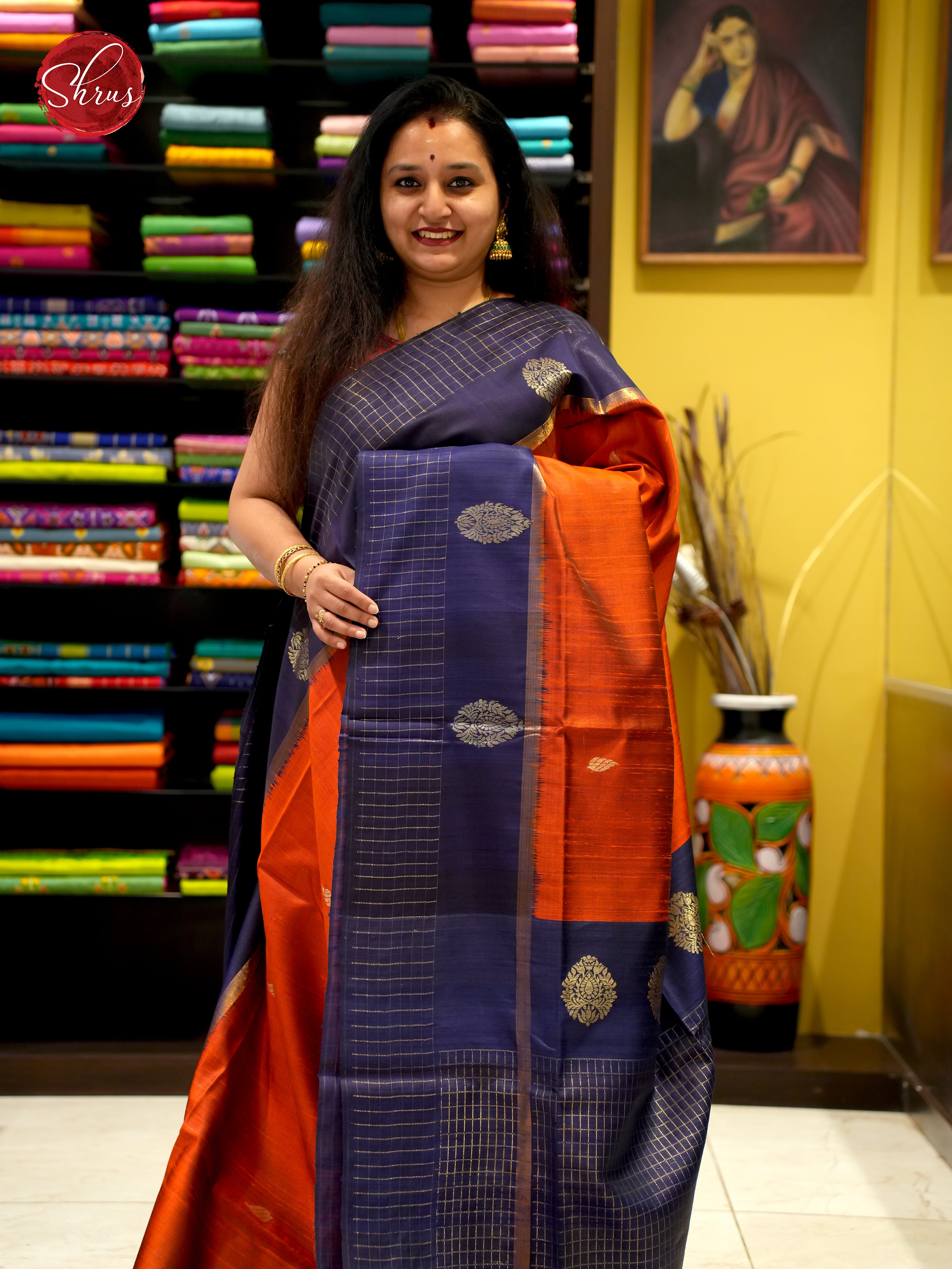 Red & Blue - Raw Silk Saree - Shop on ShrusEternity.com