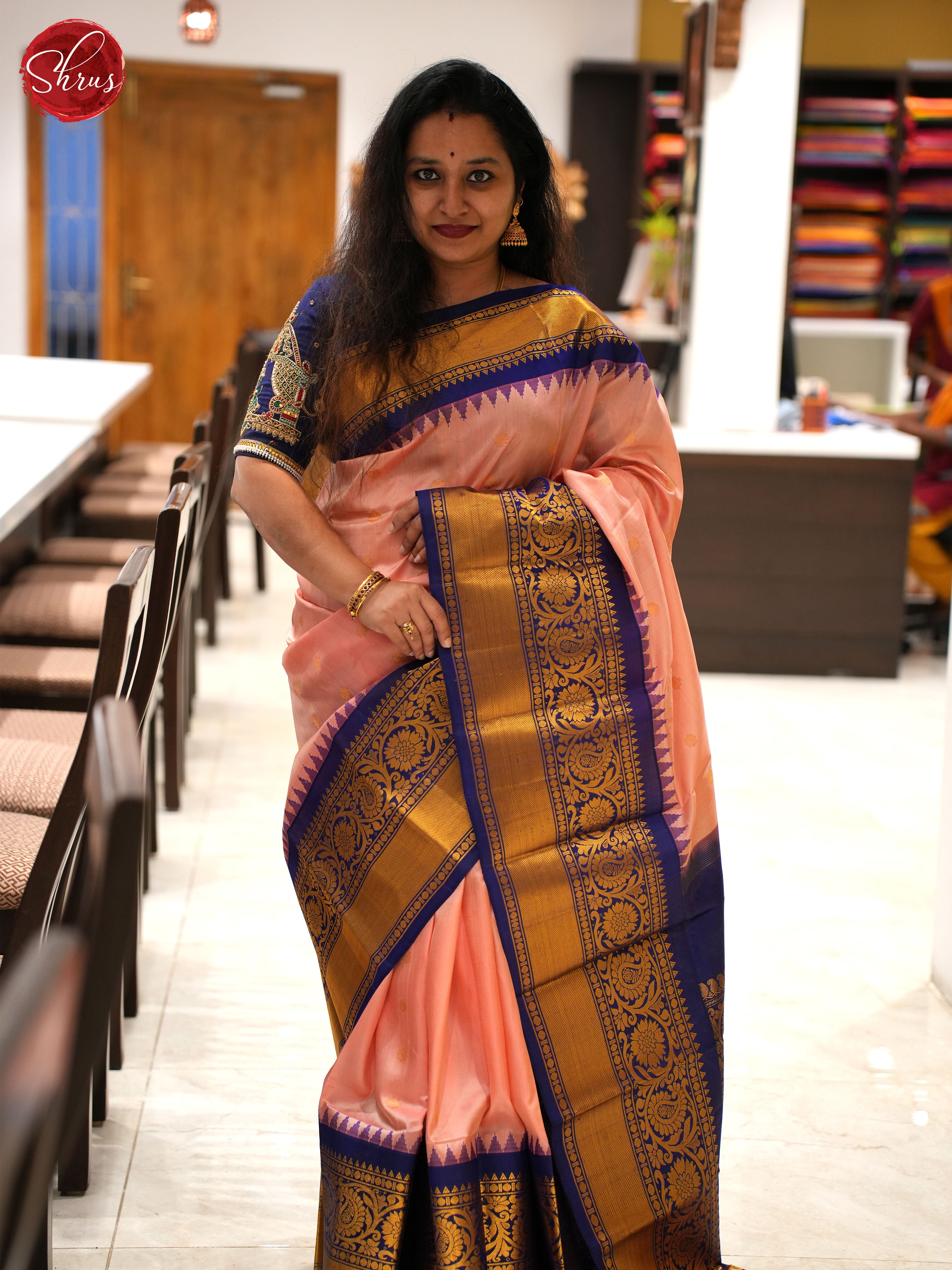 Peach And Blue - Gadwal Silk - Shop on ShrusEternity.com