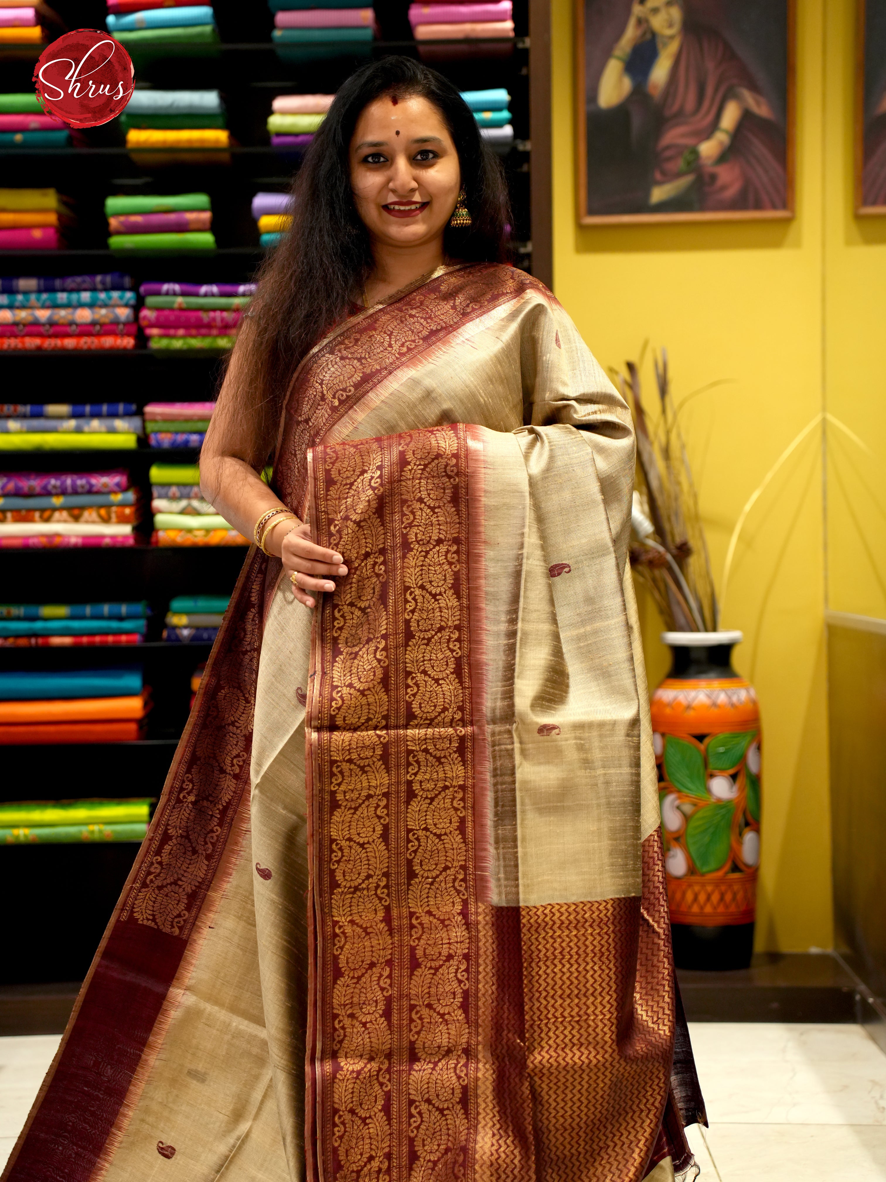 Dusty Brown & Brown - Raw Silk Saree - Shop on ShrusEternity.com