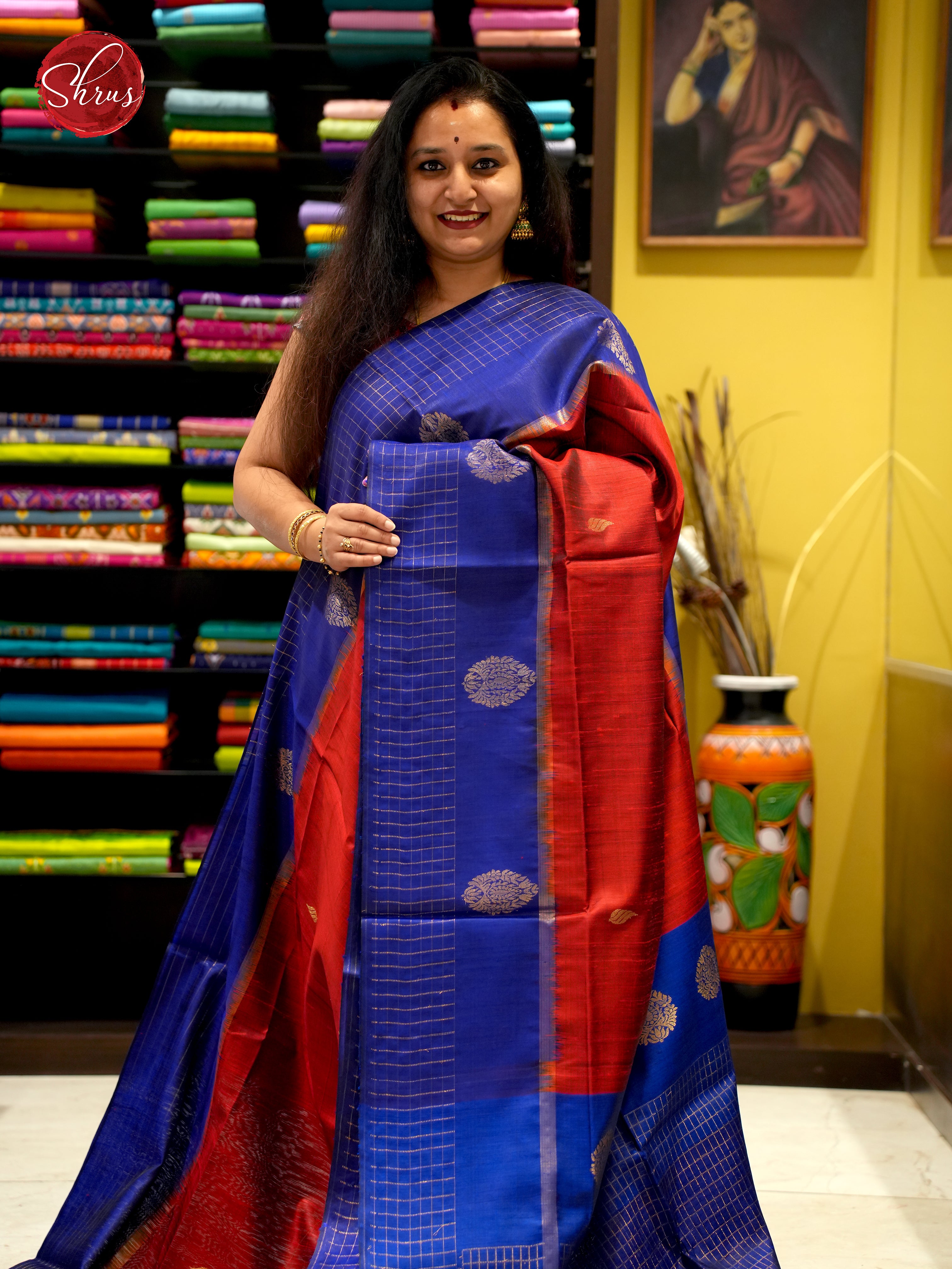 Red & Blue - Raw Silk Saree - Shop on ShrusEternity.com