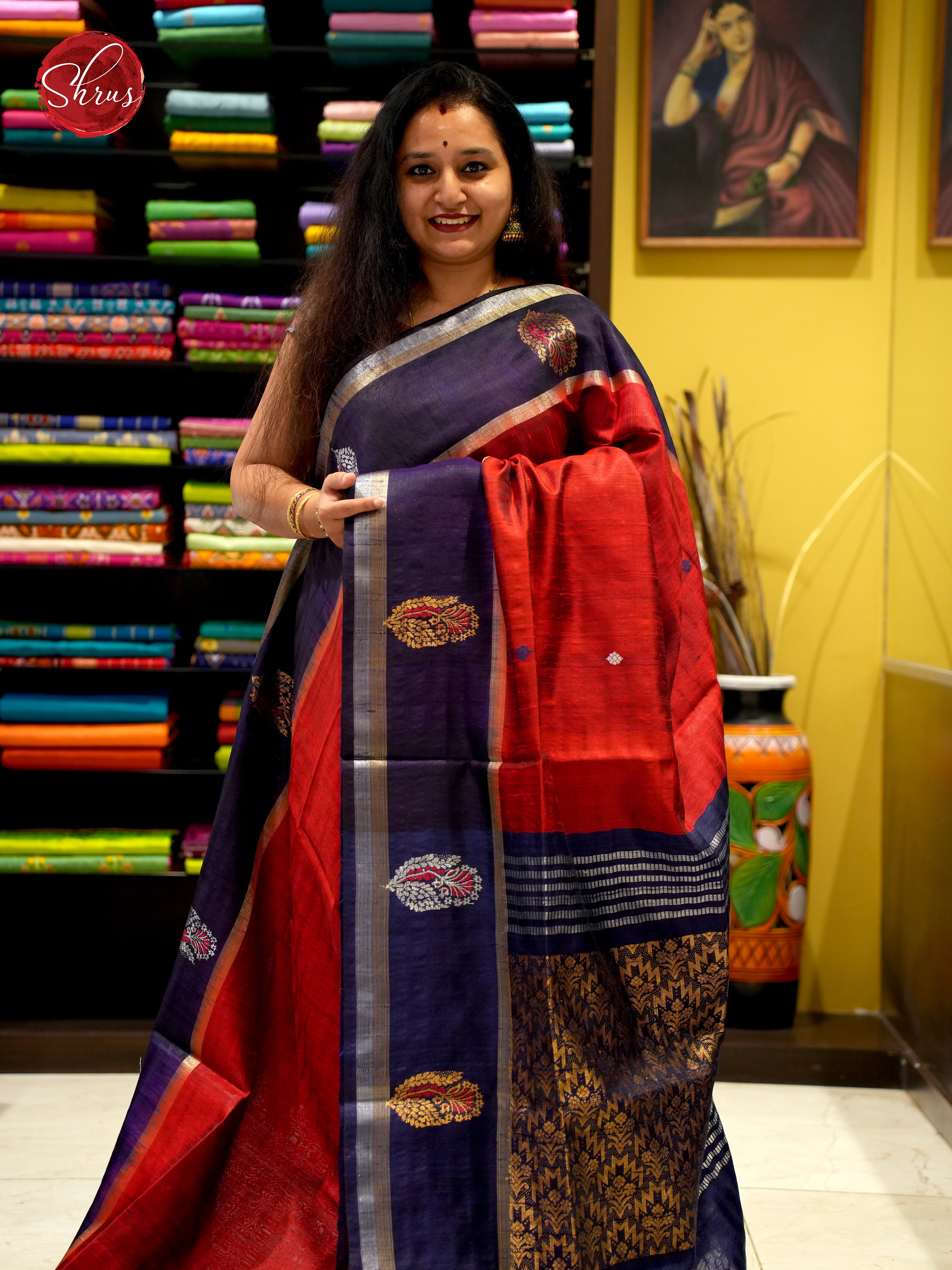 Red & Blue - Raw Silk Saree - Shop on ShrusEternity.com
