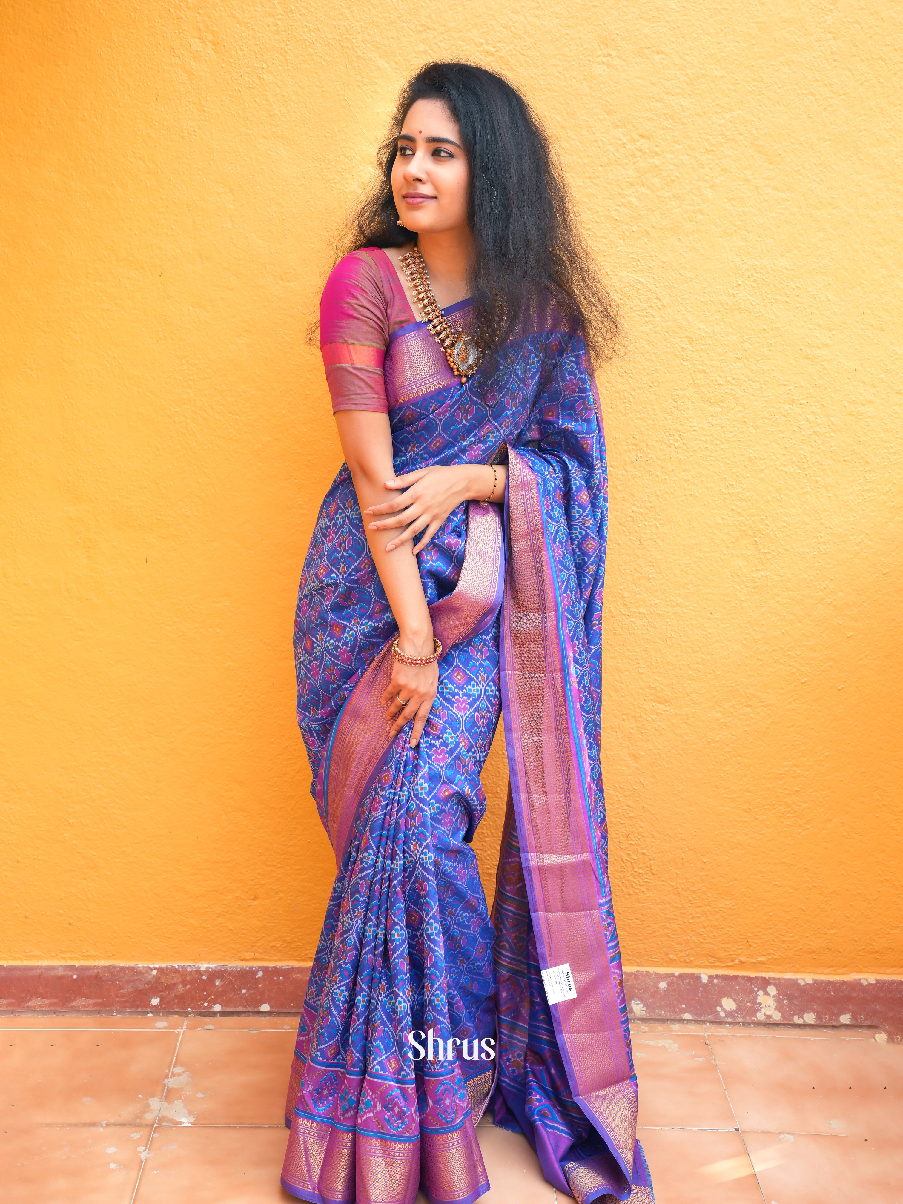 Blue & Pink - Semi Patola Saree - Shop on ShrusEternity.com