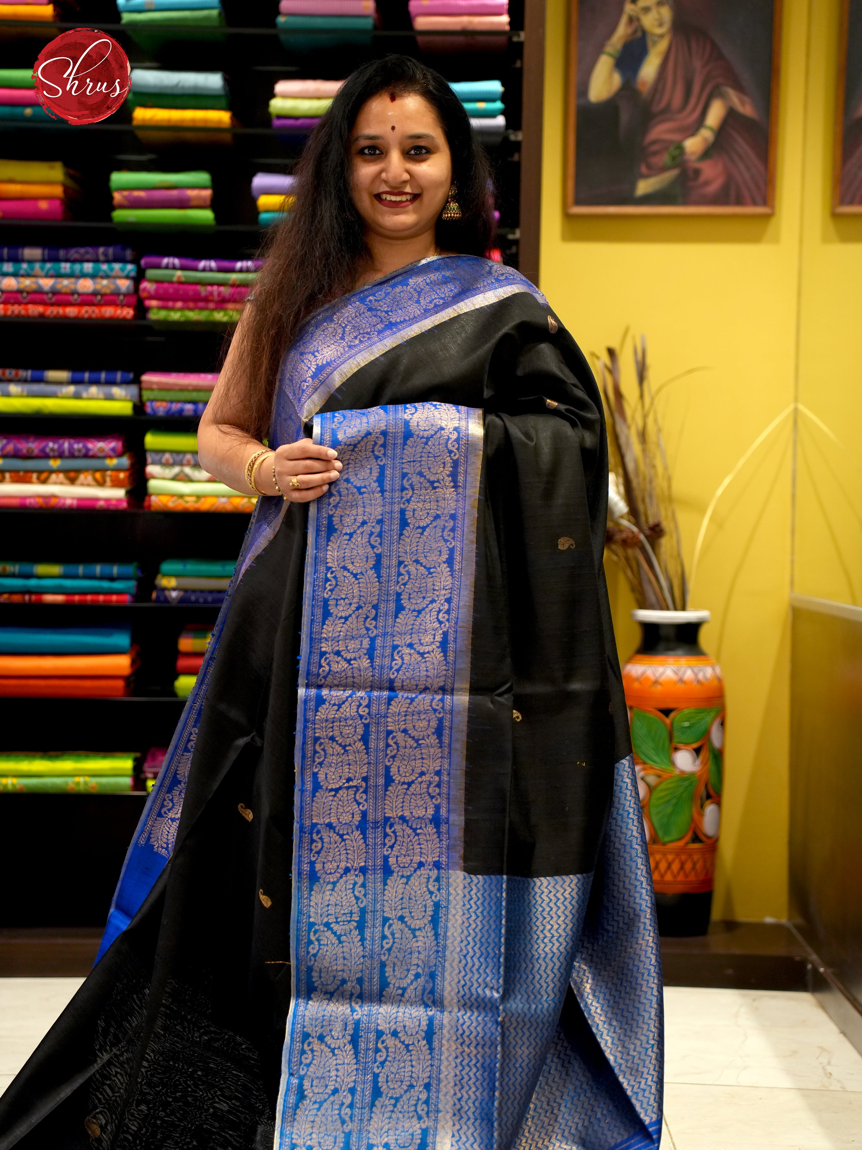 Black & Blue - Raw Silk Saree - Shop on ShrusEternity.com