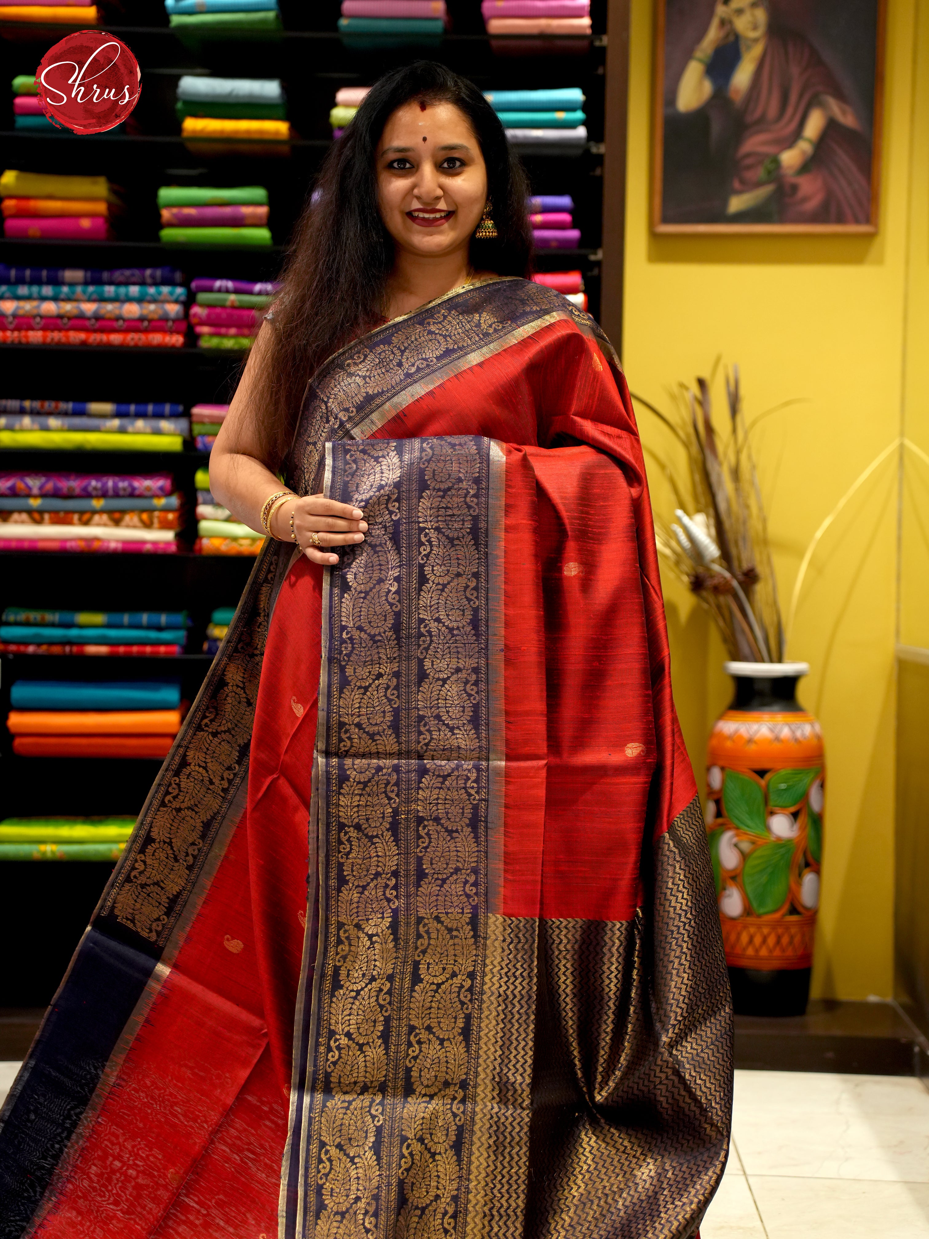 Red & Blue - Raw Silk Saree - Shop on ShrusEternity.com