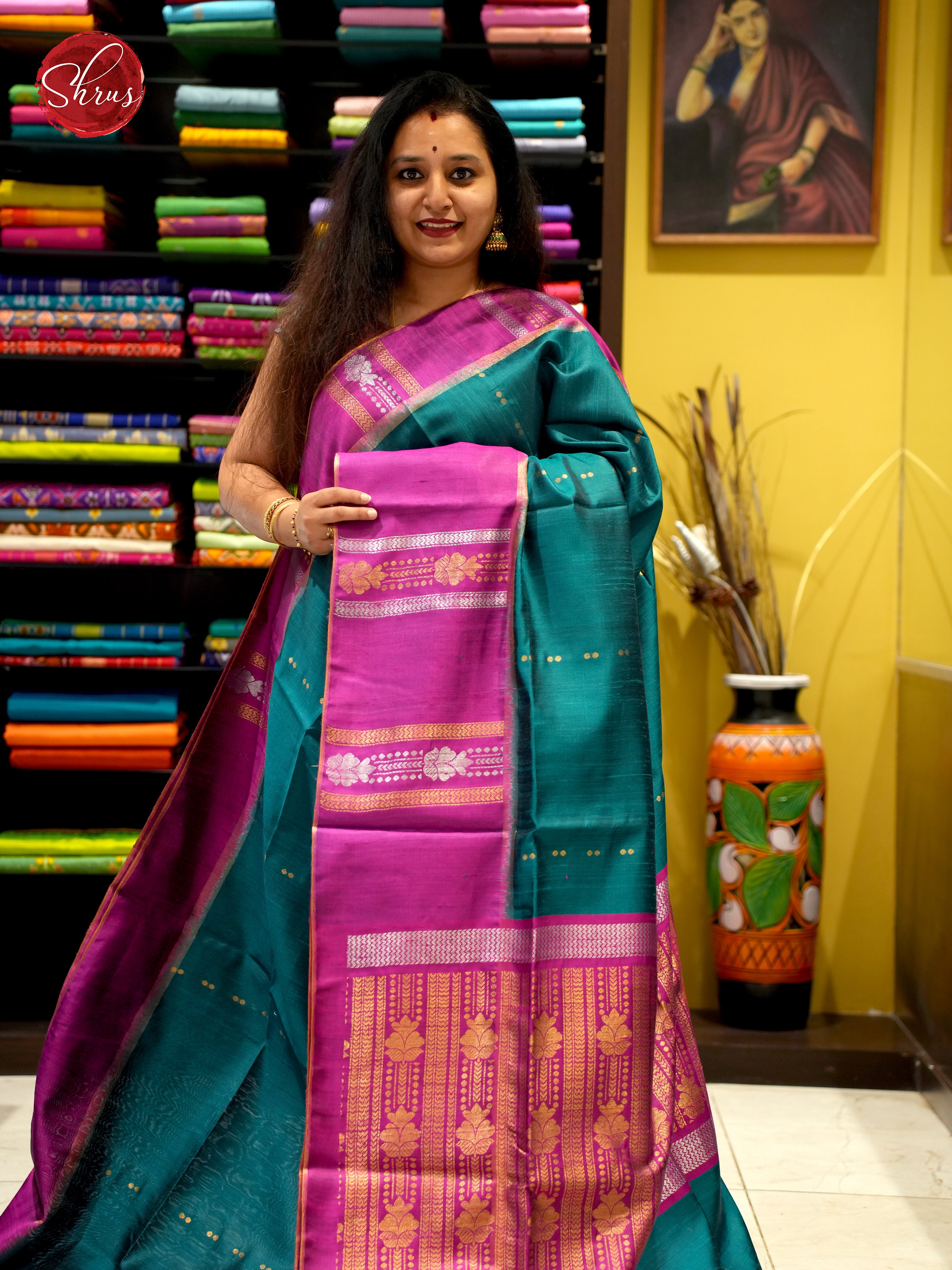 A Different Green Shade & Purple - Raw Silk Saree - Shop on ShrusEternity.com