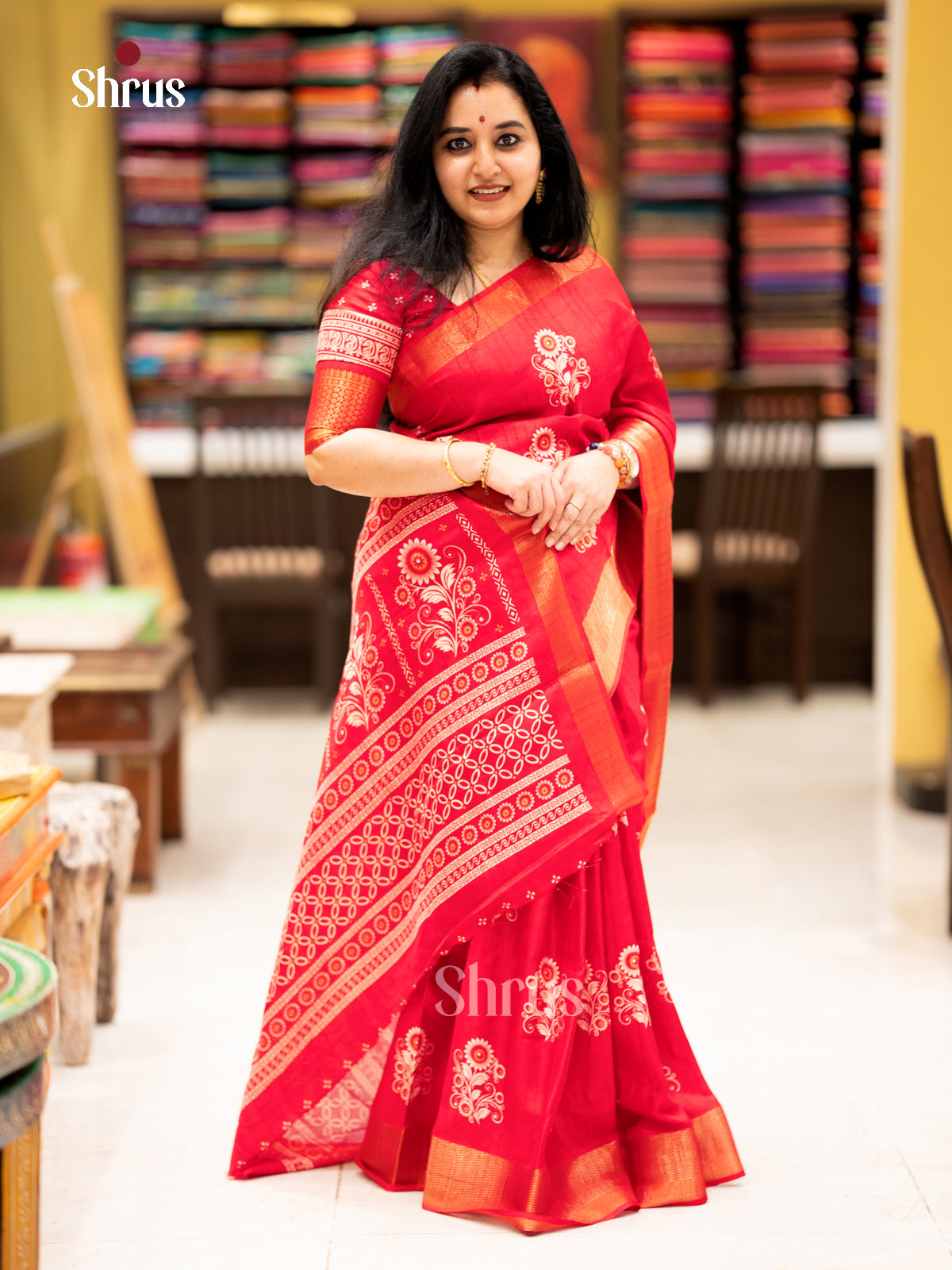Red - Semi Crepe - Saree- EAS30564 - Shop on Shrus.com