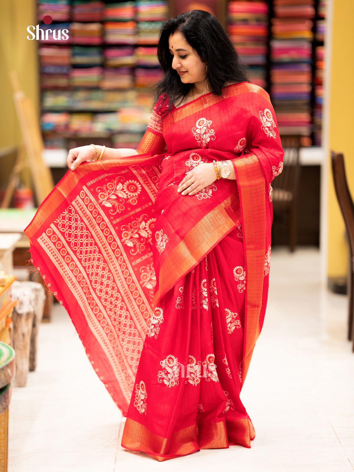 Red - Semi Crepe - Saree- EAS30564 - Shop on Shrus.com