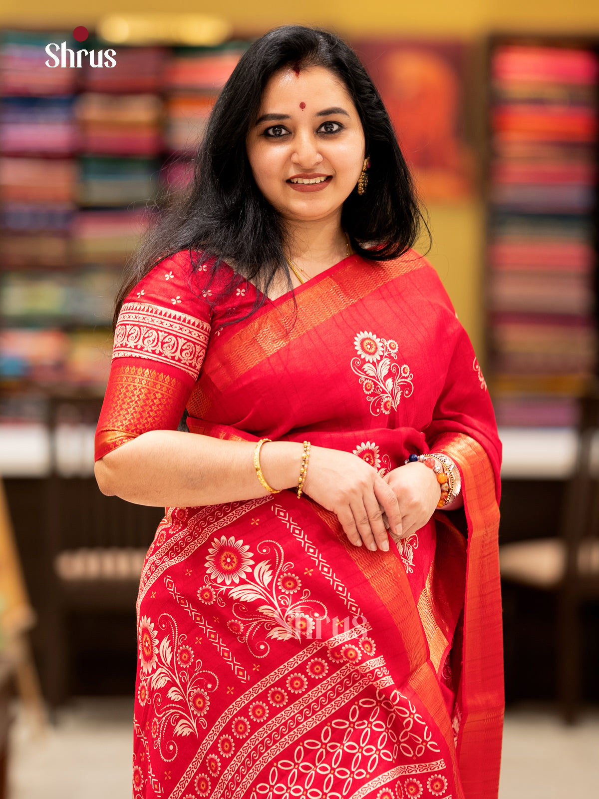 Red - Semi Crepe - Saree- EAS30564 - Shop on Shrus.com