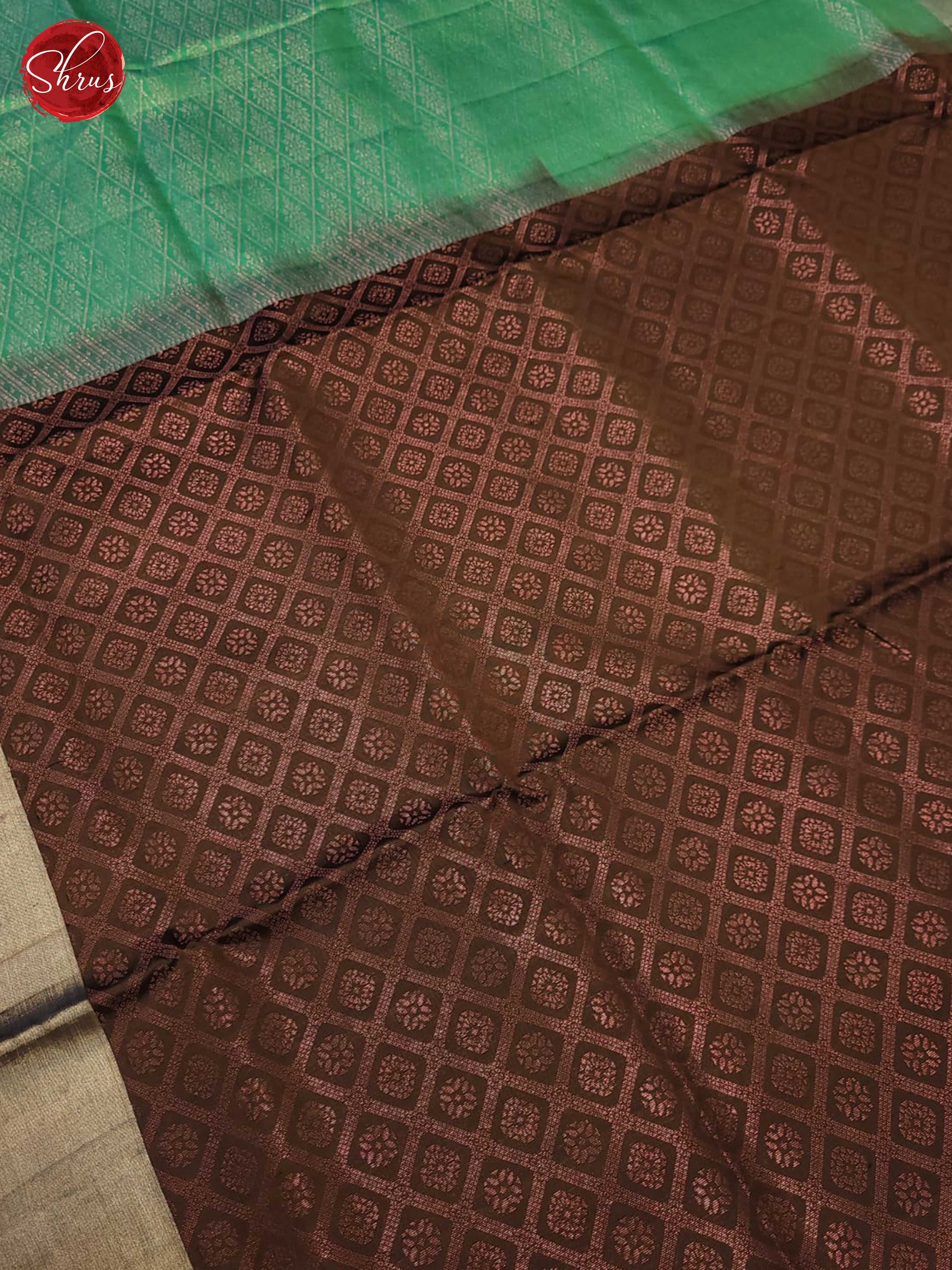 Sheeny Deep Brown Pure Soft Silk Sarees With Zari Woven Diamond Grids, Kaddi Border & Sea Green Pallu