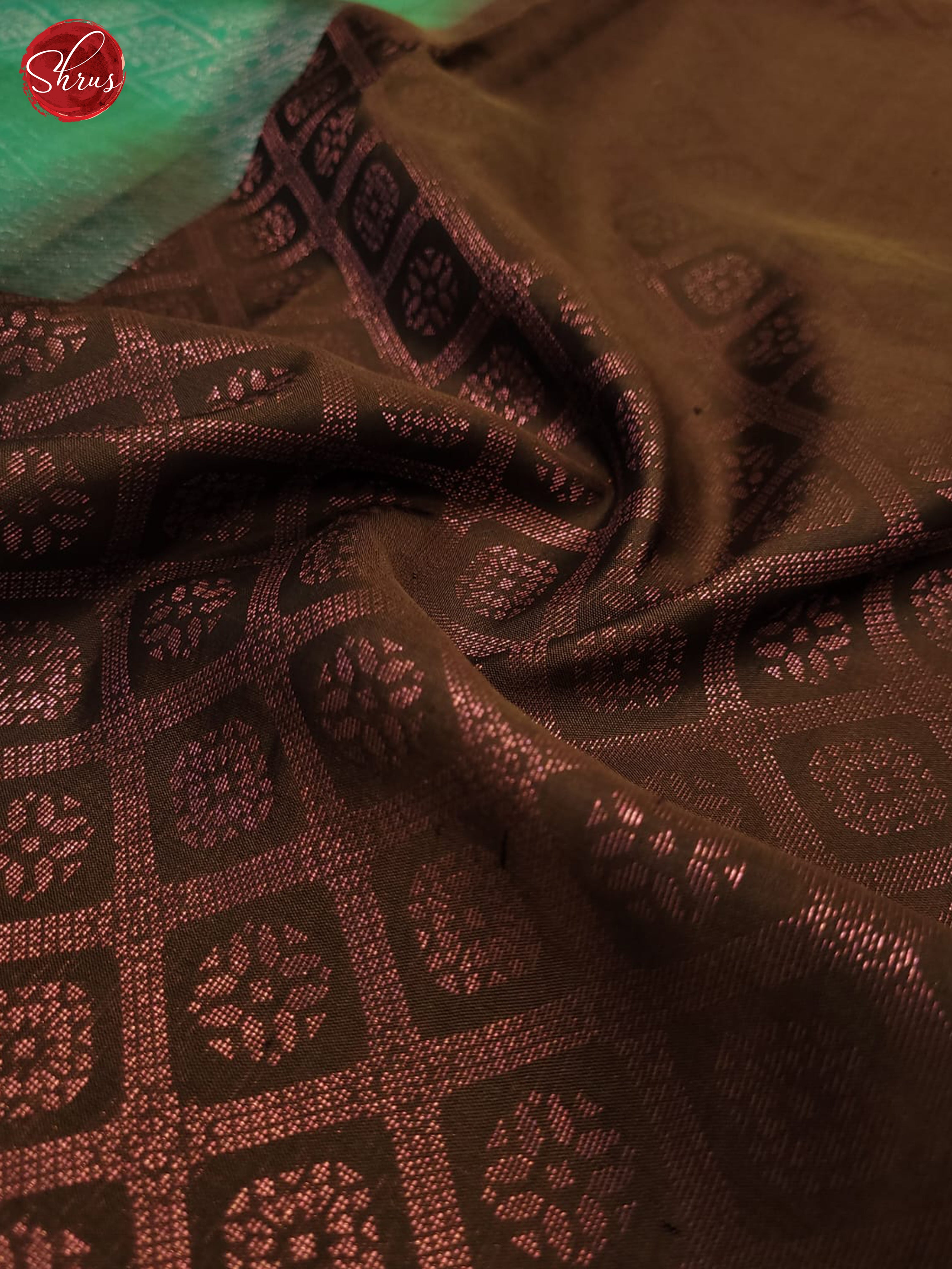 Sheeny Deep Brown Silk Sarees With Zari Woven Diamond Grids, Kaddi Border & Sea Green Pallu
