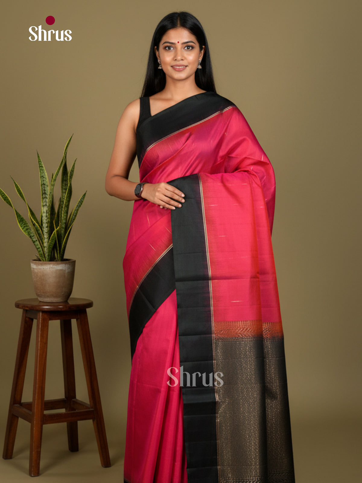 Buy Elegant Deep Pink Soft Silk Sarees with Gold Buttas, Black Border & Brocade Pallu