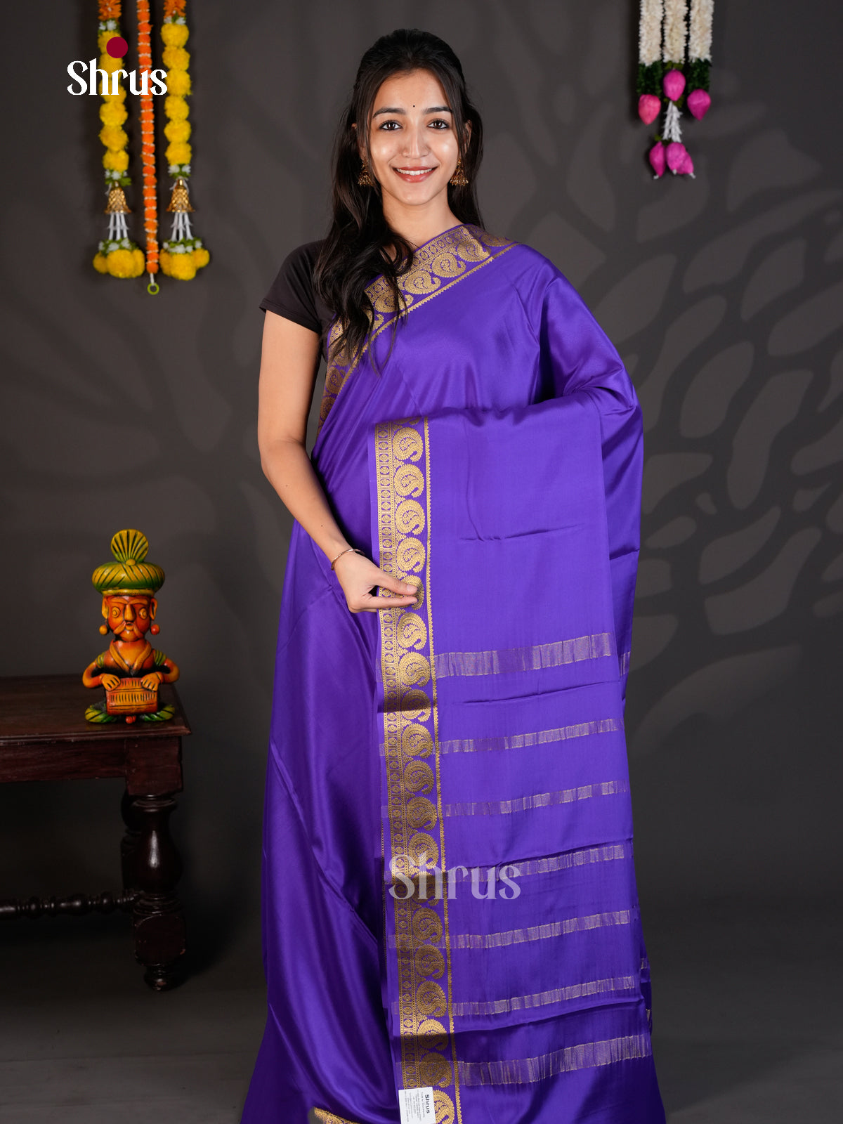 Buy Splendid Deep Purple Mysore Silk Saree With Zari Woven Border & Chit Pallu