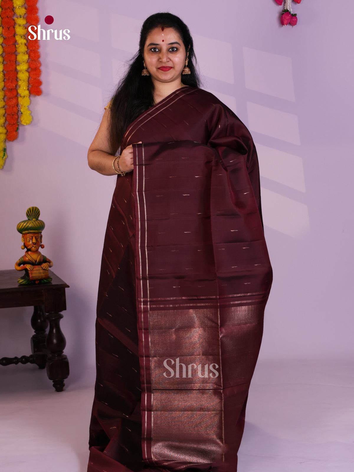 Buy Enchanting Deep Wine Soft Silk Saree with Zari Horizontal Buttas & Brocade Pallu
