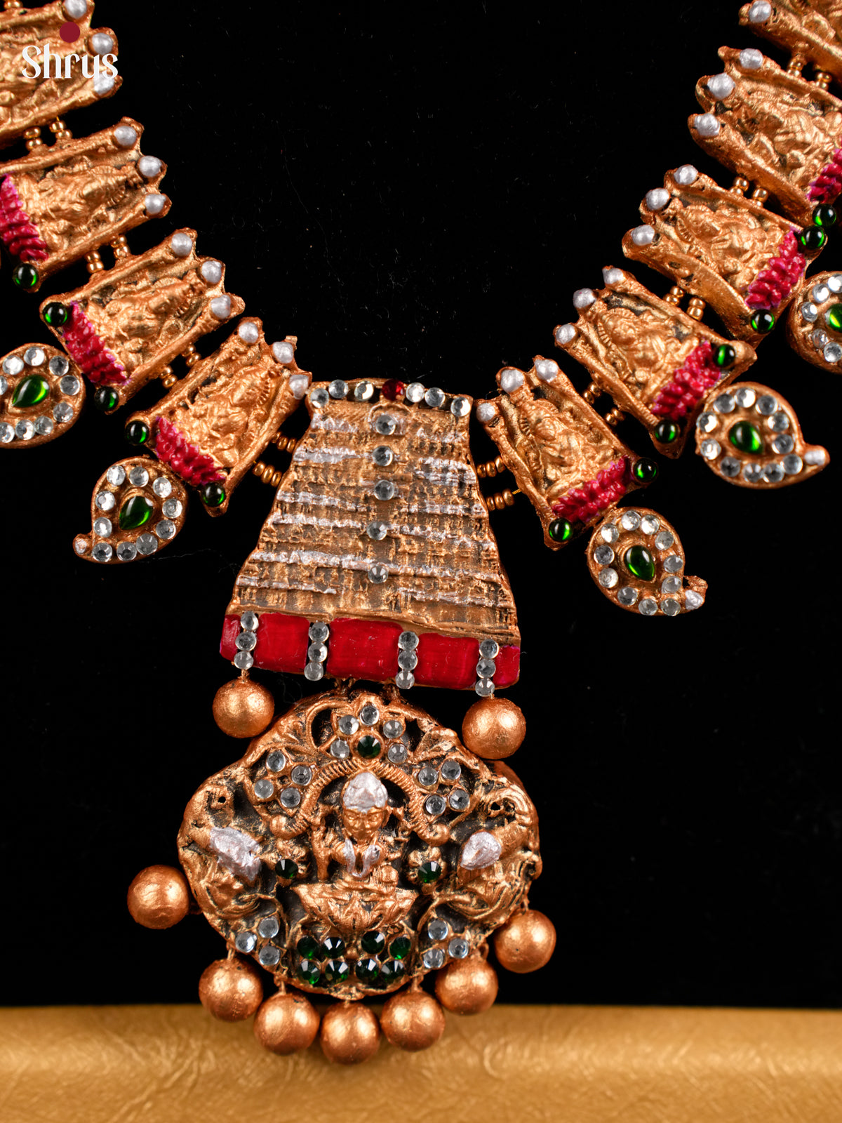 Handcrafted Lakshmi design with gopuram pendant terracotta Jewellery Set -EAJ16017 - Shop on Shrus.com