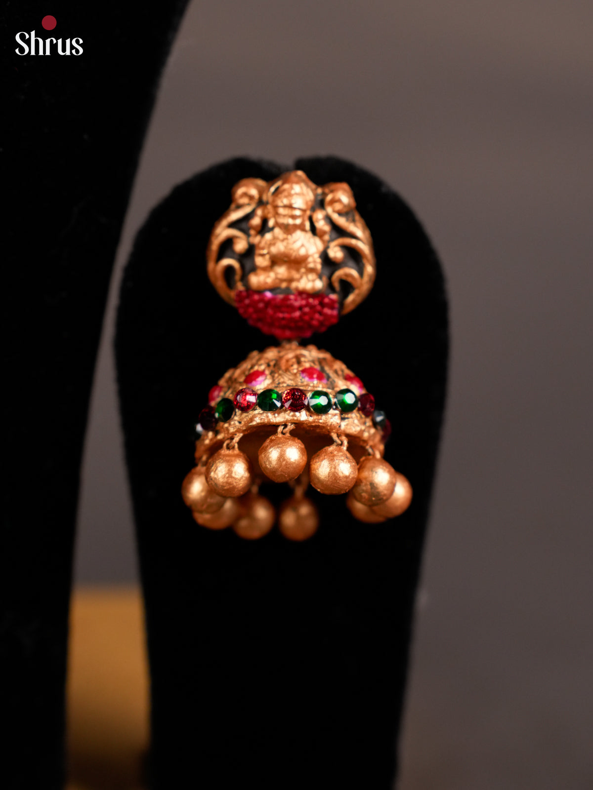 Handcrafted Lakshmi design with gopuram pendant terracotta Jewellery Set -EAJ16017 - Shop on Shrus.com