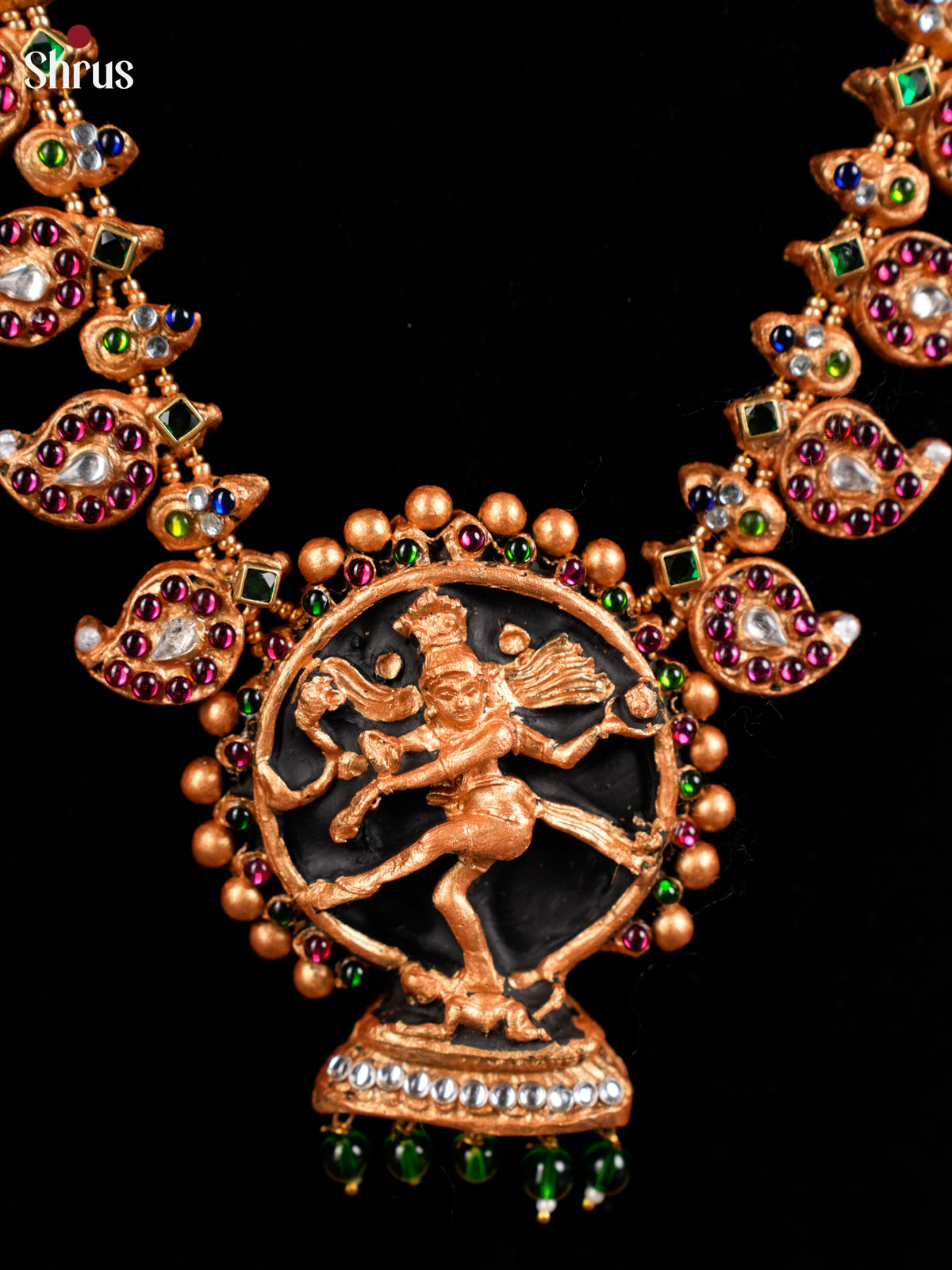 Rustic Manga motifs temple Terracotta Jewellery set with Natarajar pendant -EAJ16020 - Shop on Shrus.com