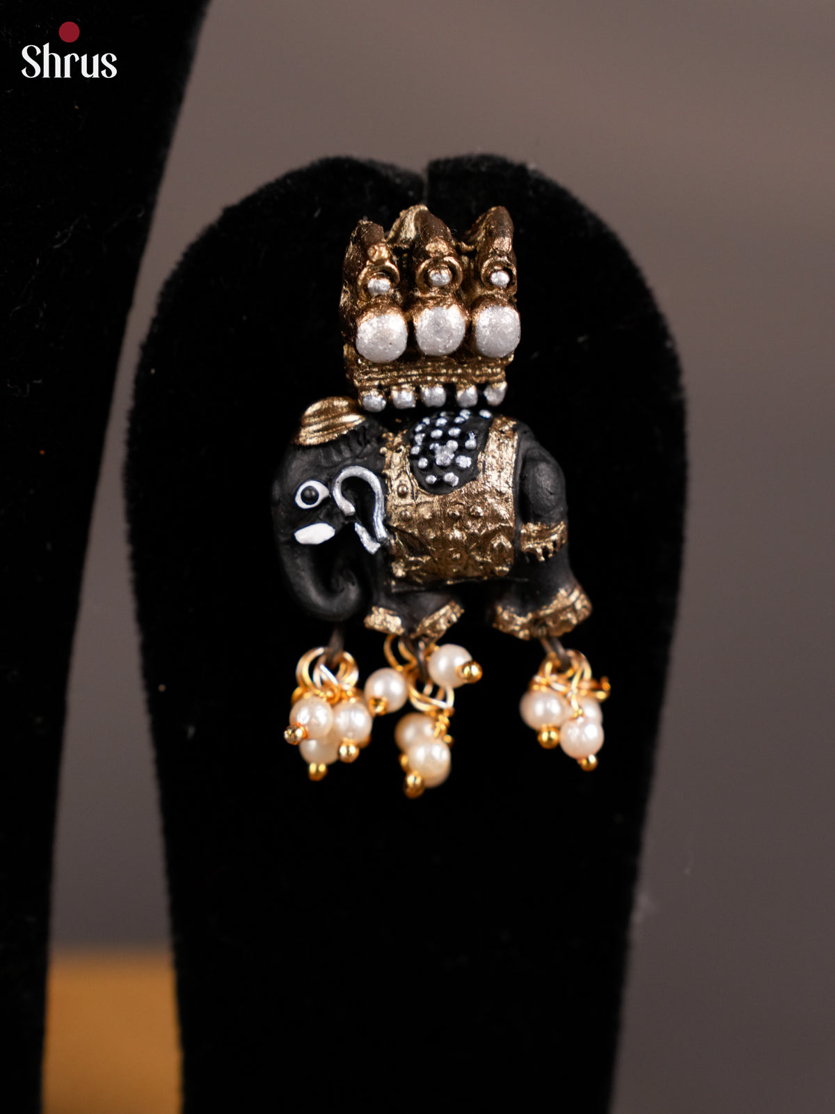 Antique Black Elephant design haram Terracotta jewellery set with earring - EAJ16022 - Shop on Shrus.com