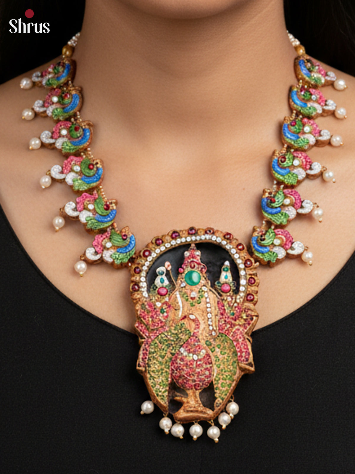 Elegant Handcrafted Necklace with lord murugan centerpiece Terra cotta set - EAJ16025 - Shop on Shrus.com