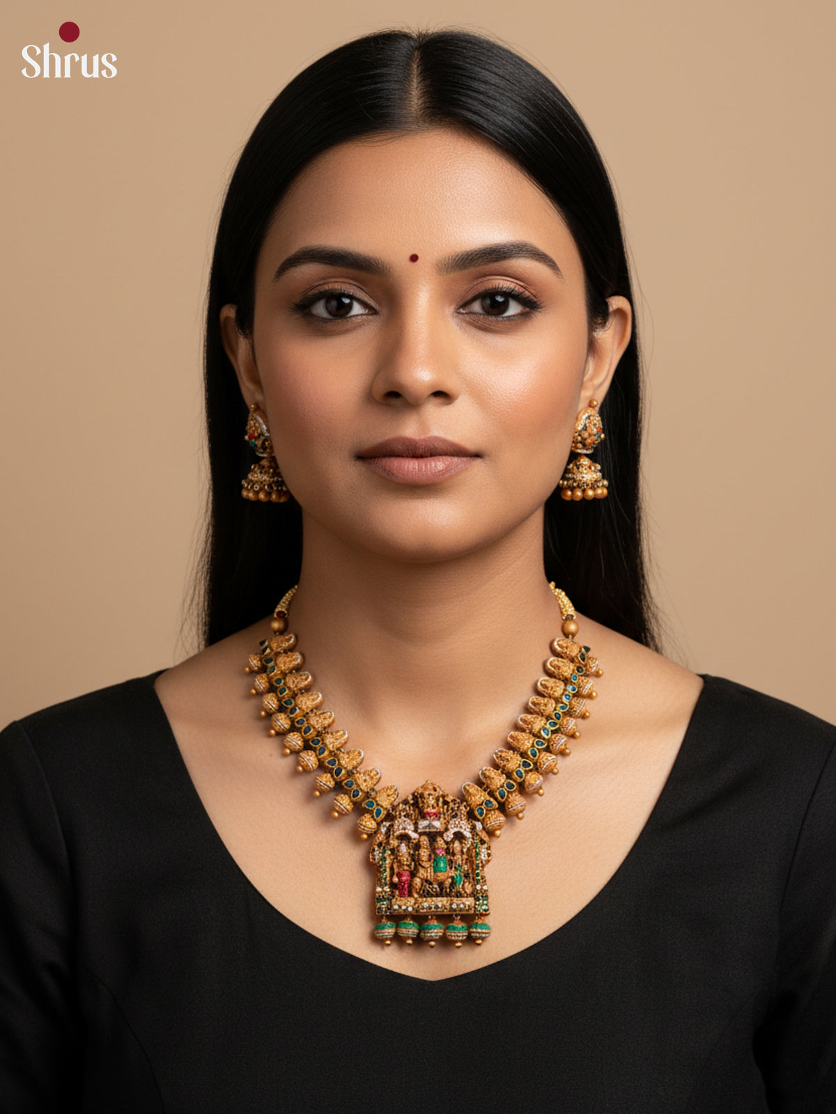 Handcrafted Shiv parivar Necklace Terra cotta set - EAJ16026