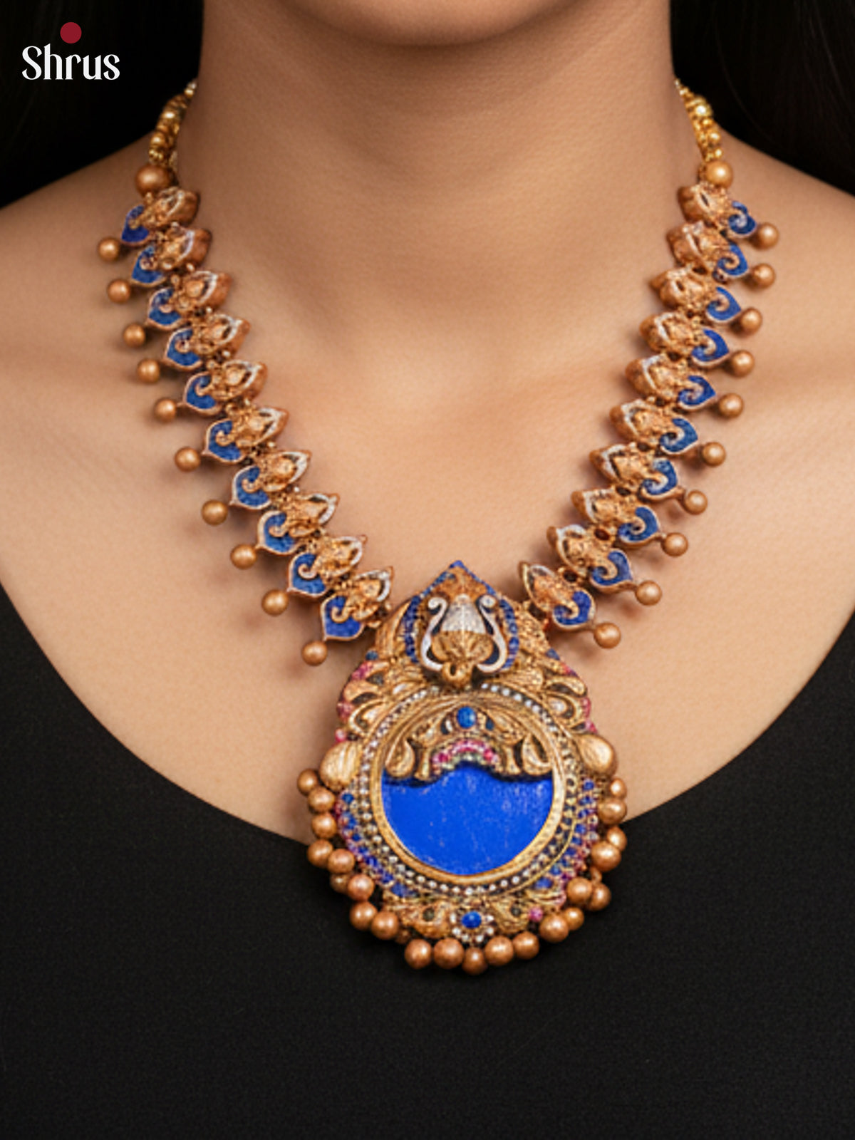 Handcrafted Ganesha Design Terracotta Jewellry Set with Jhumkas - EAJ16028 - Shop on Shrus.com