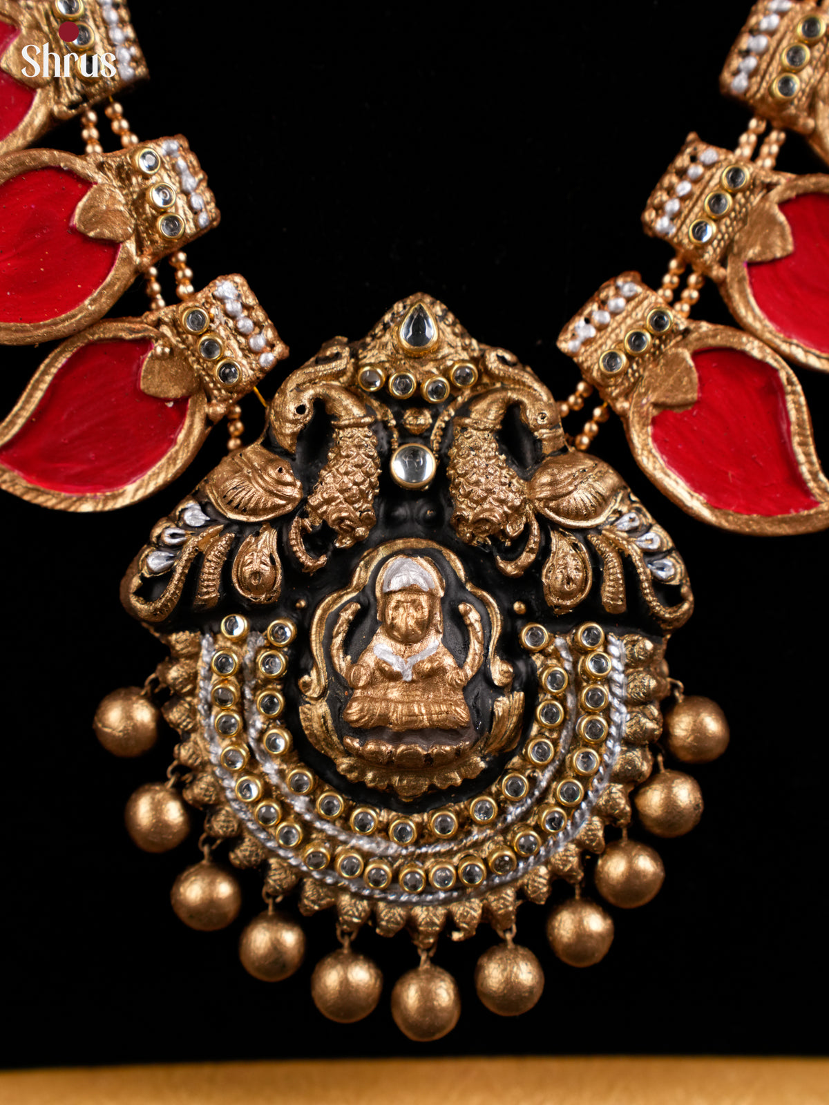 Stunning Red Manga motifs terracotta necklace Set with Jhumka -EAJ16029 - Shop on Shrus.com