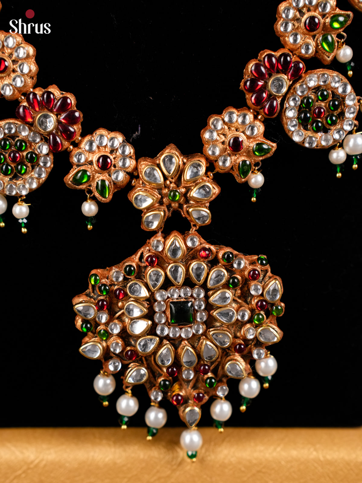 Graceful handcrafted Floral Terracotta jewellery set with white, red kemp stones -EAJ16033 - Shop on Shrus.com