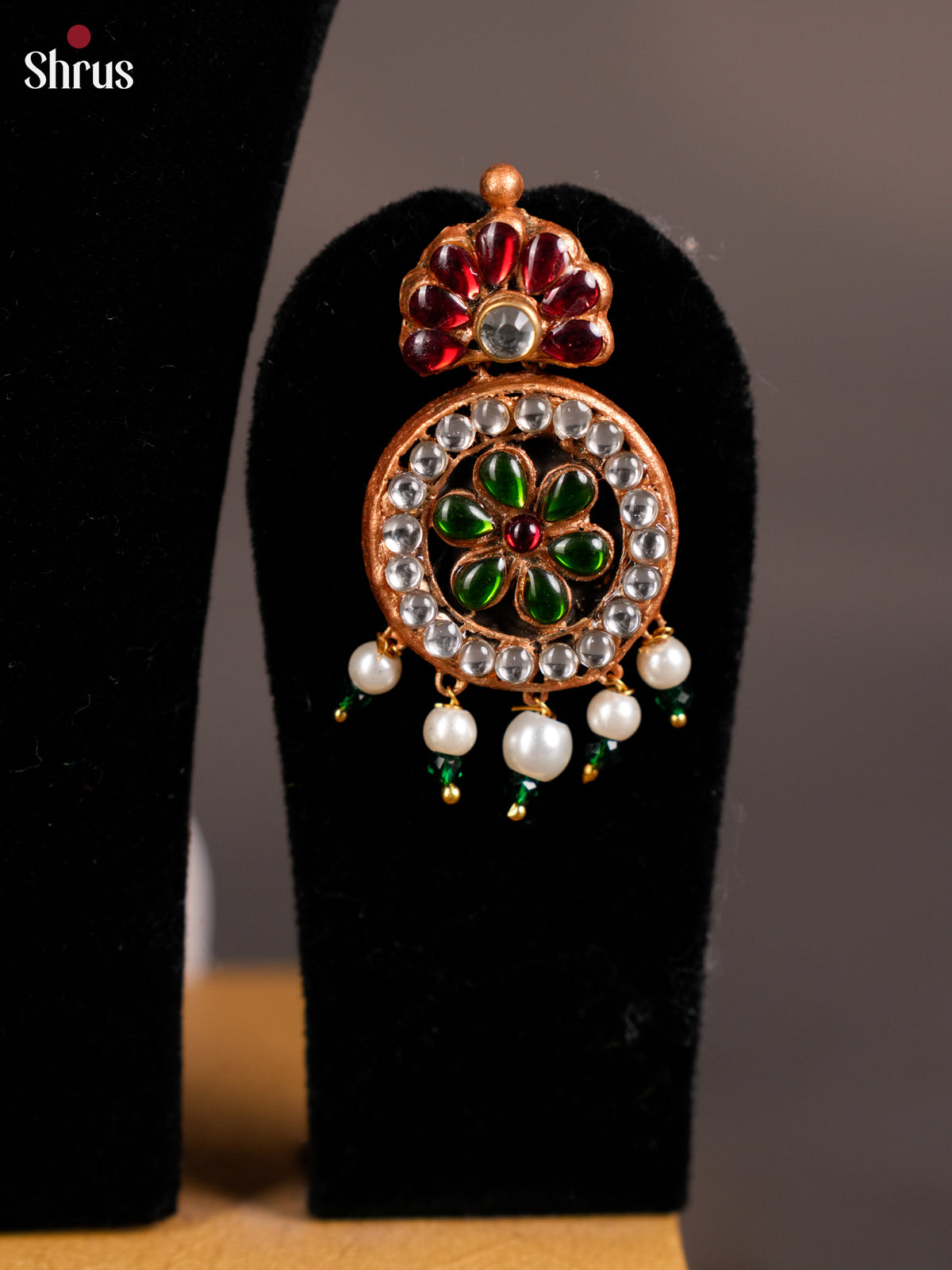 Graceful handcrafted Floral Terracotta jewellery set with white, red kemp stones -EAJ16033 - Shop on Shrus.com