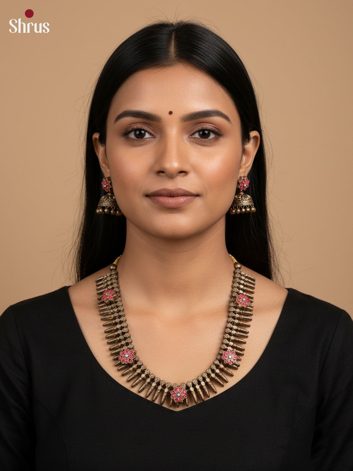 Earthy Mullu Mottu necklace Terracotta set -EAJ16034