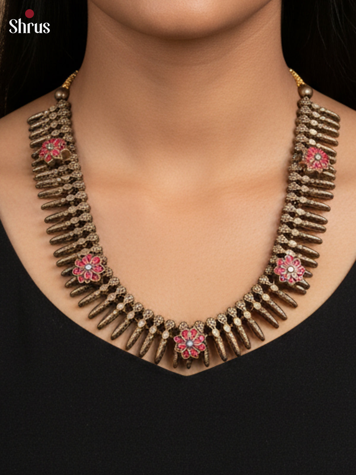 Earthy Mullu Mottu necklace Terracotta set -EAJ16034