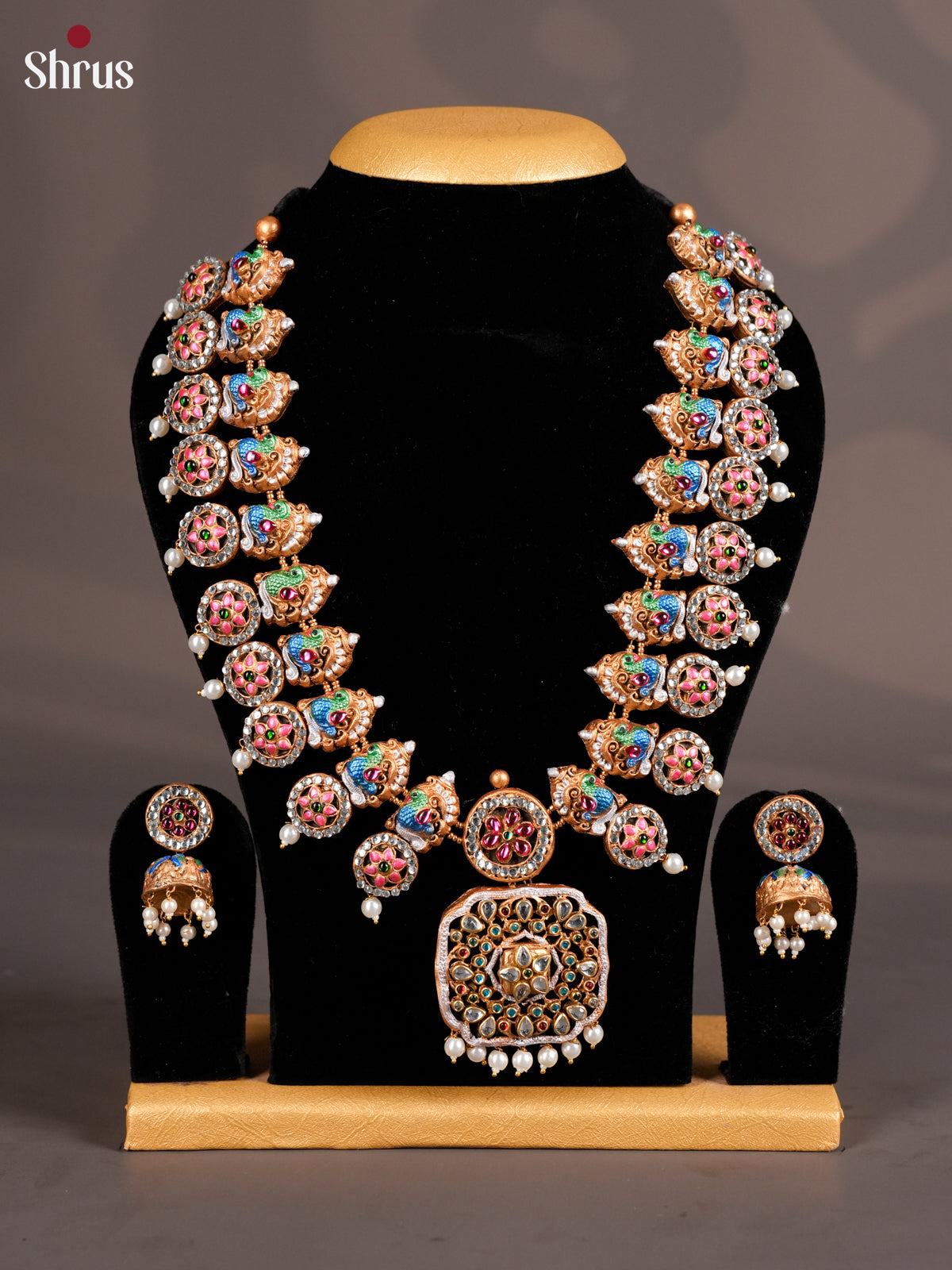 Handcrafted Peacock necklace Terracotta set - EAJ16036 - Shop on Shrus.com