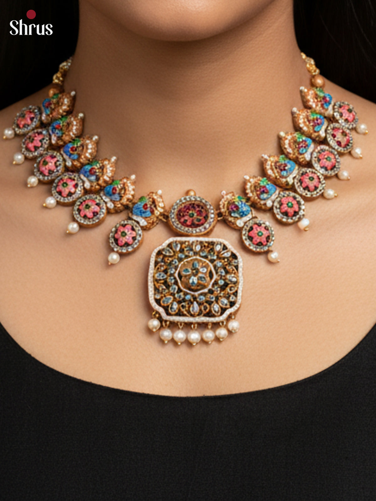 Handcrafted Peacock necklace Terracotta set - EAJ16036