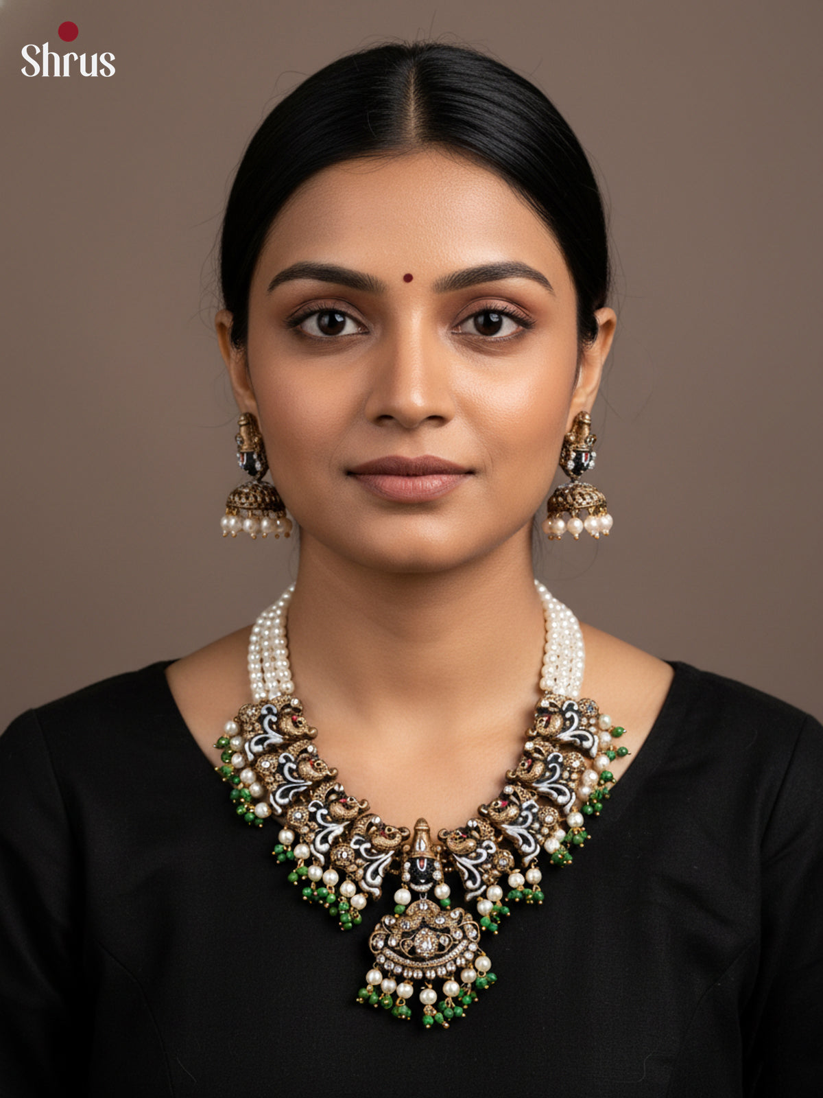 Handcrafted Balaji Terracotta set with white beads -EAJ16037