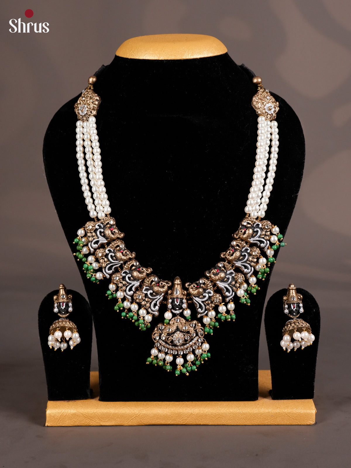 Handcrafted Balaji Terracotta set with white beads -EAJ16037 - Shop on Shrus.com