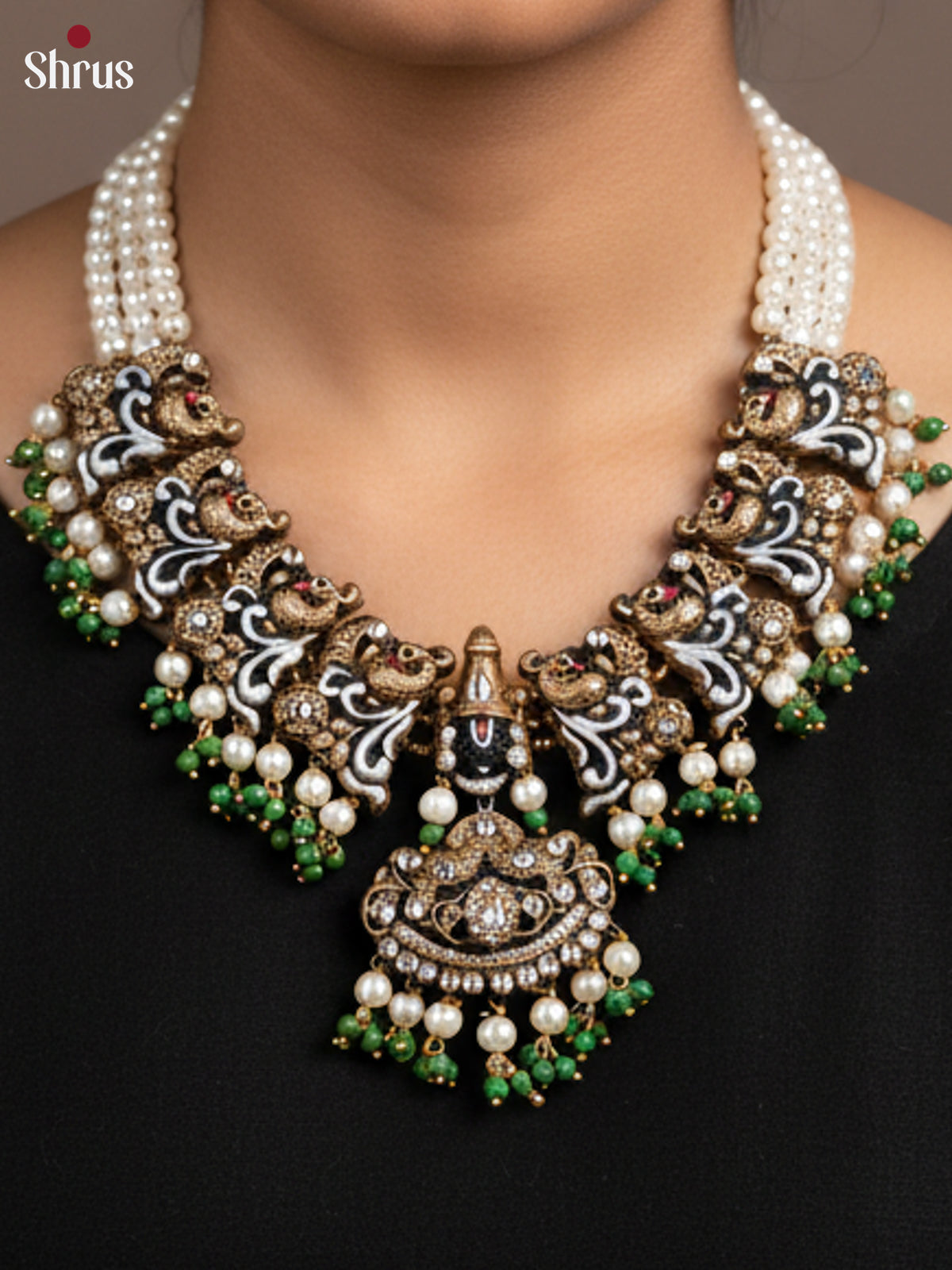 Handcrafted Balaji Terracotta set with white beads -EAJ16037 - Shop on Shrus.com