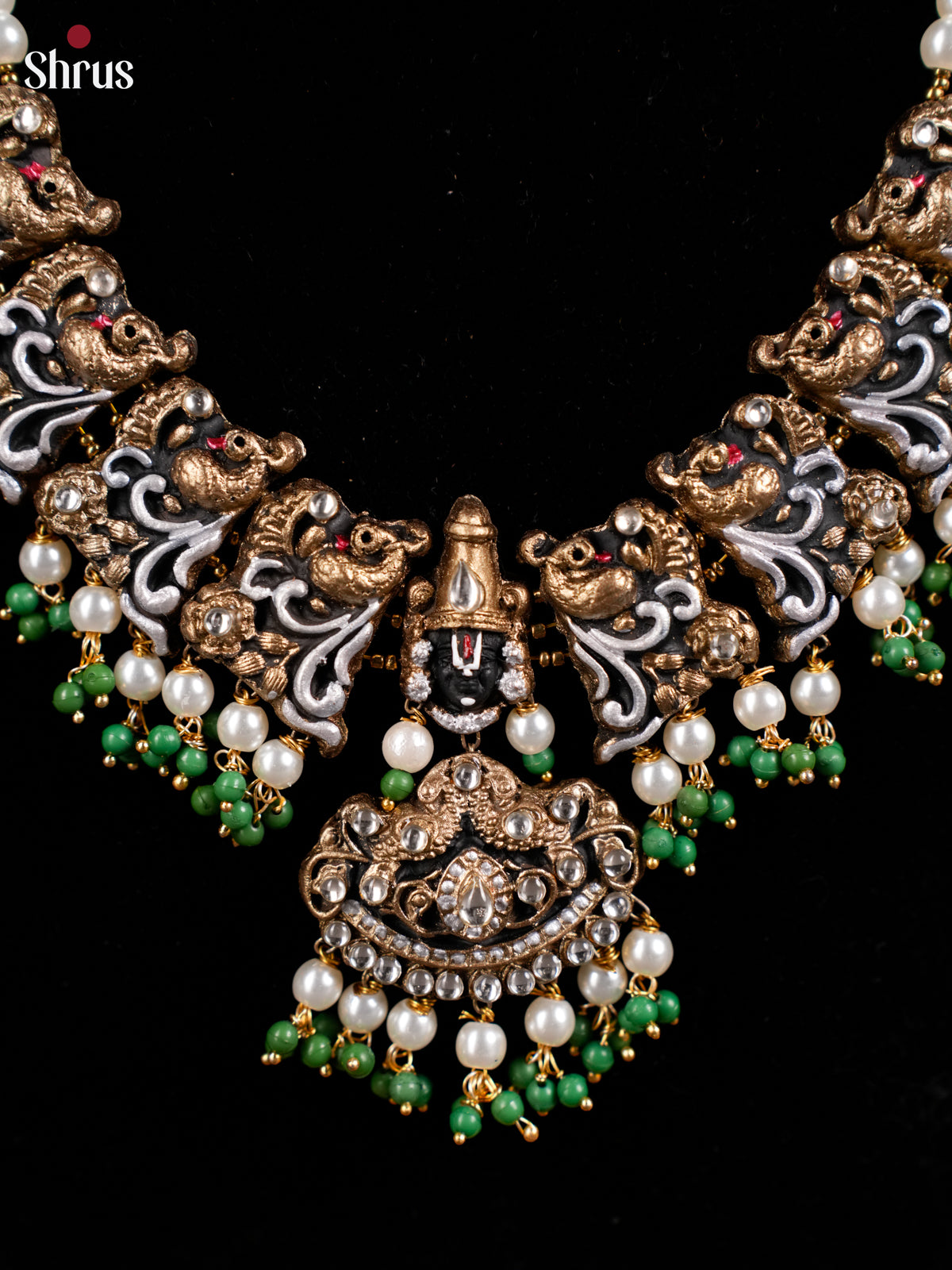 Handcrafted Balaji Terracotta set with white beads -EAJ16037